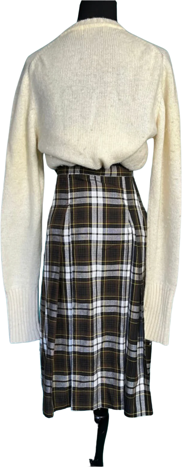 70s/80s Pleated Plaid Knee Length Skirt By Dennis - Image 2