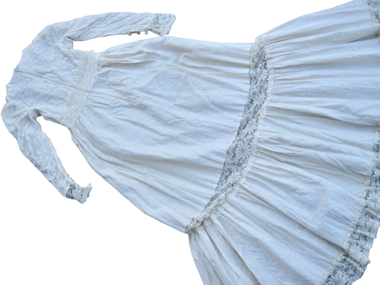 70s/80s Prairie Cream Wedding Dress Small Lacy Full Length By Gunne Sax - Image 5