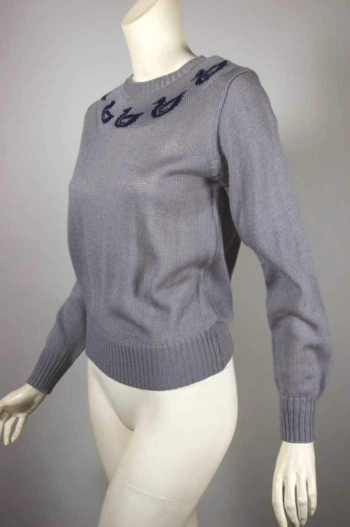70s/80s Preppy Ducks Gray Navy Crewneck Sweater S To M - Image 3