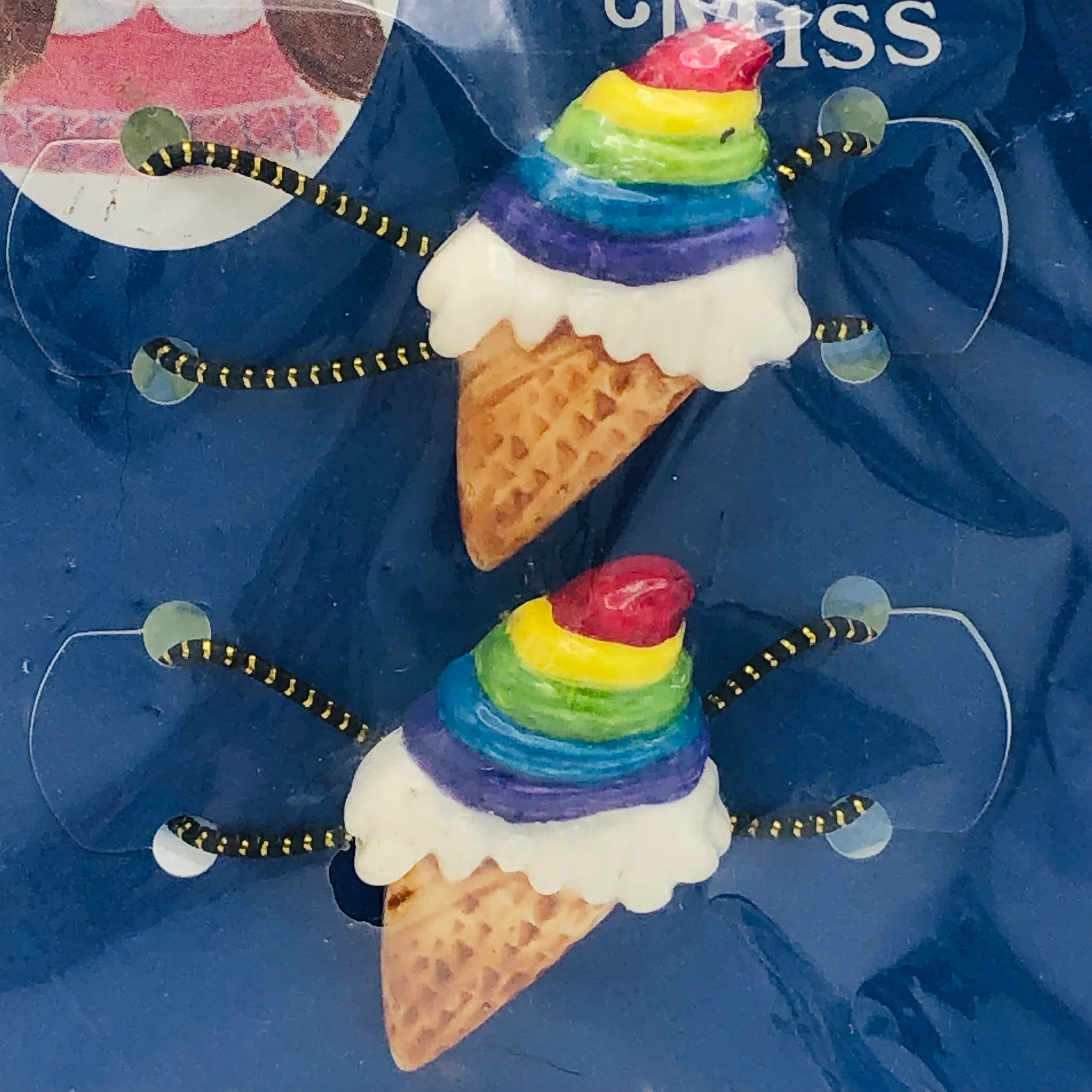 70s/80s Pretty Miss 2 Rainbow Ice Cream Cone Hair Elastics By Tip-Top Corporation - Image 3