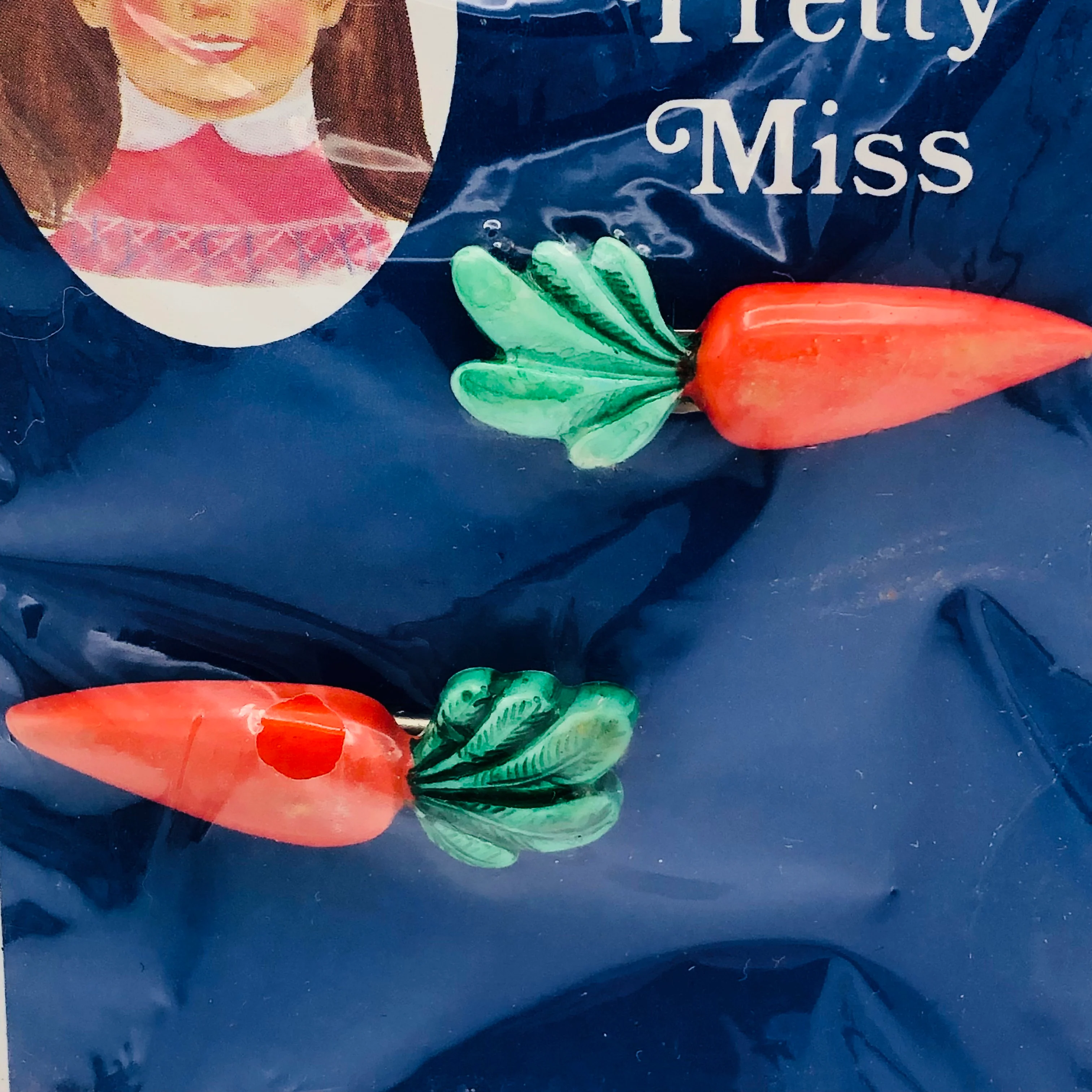 70s/80s Pretty Miss Orange Carrot Hair Barrettes Card Of 2 By Tip-Top Corporation - Image 3
