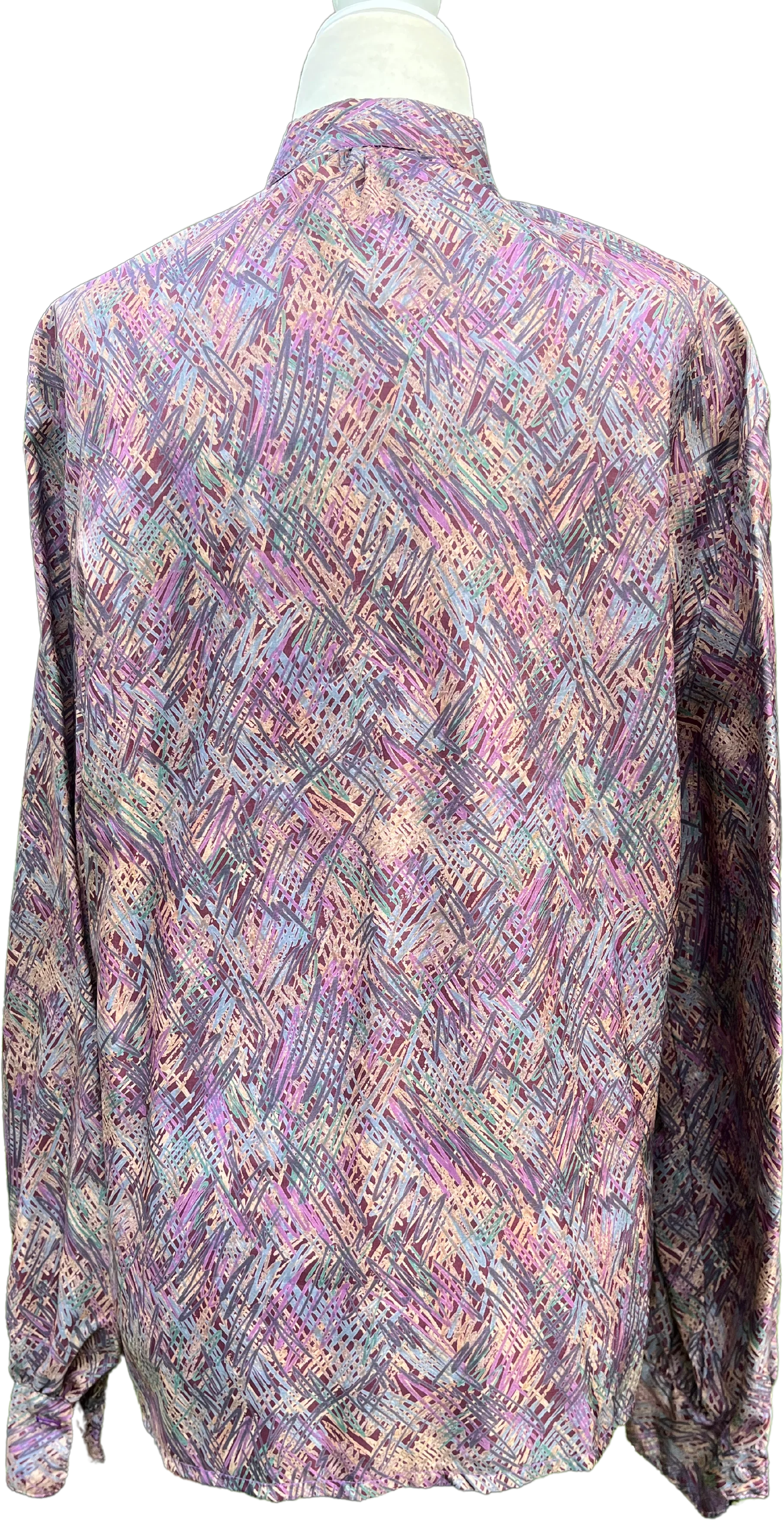 70s/80s Purple Abstract Ascot Blouse By Helen Fabrikant - Image 2