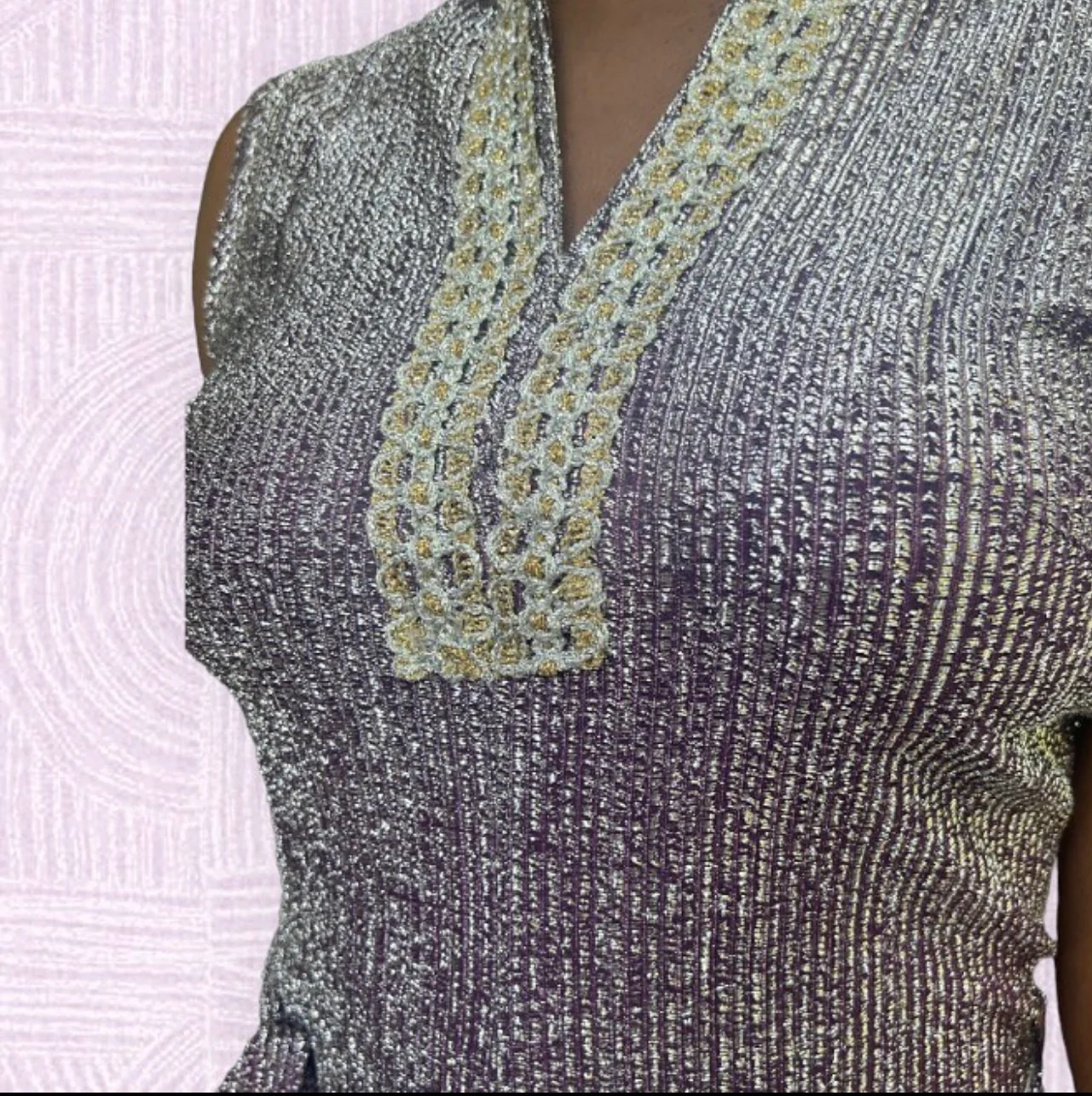 70s/80s Purple And Silver Lurex Party Glam Jumpsuit S/m - Image 5