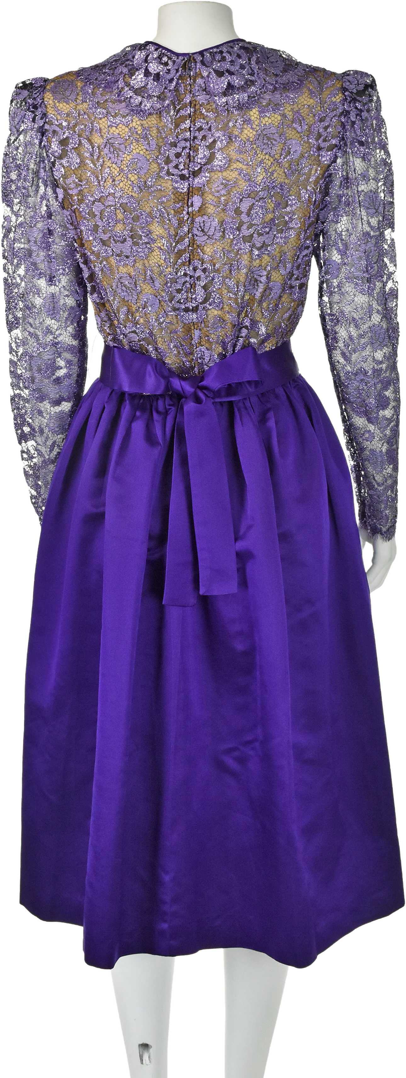 70s/80s Purple Satin Dress With Tinsel Lace Bodice By Helga - Image 2