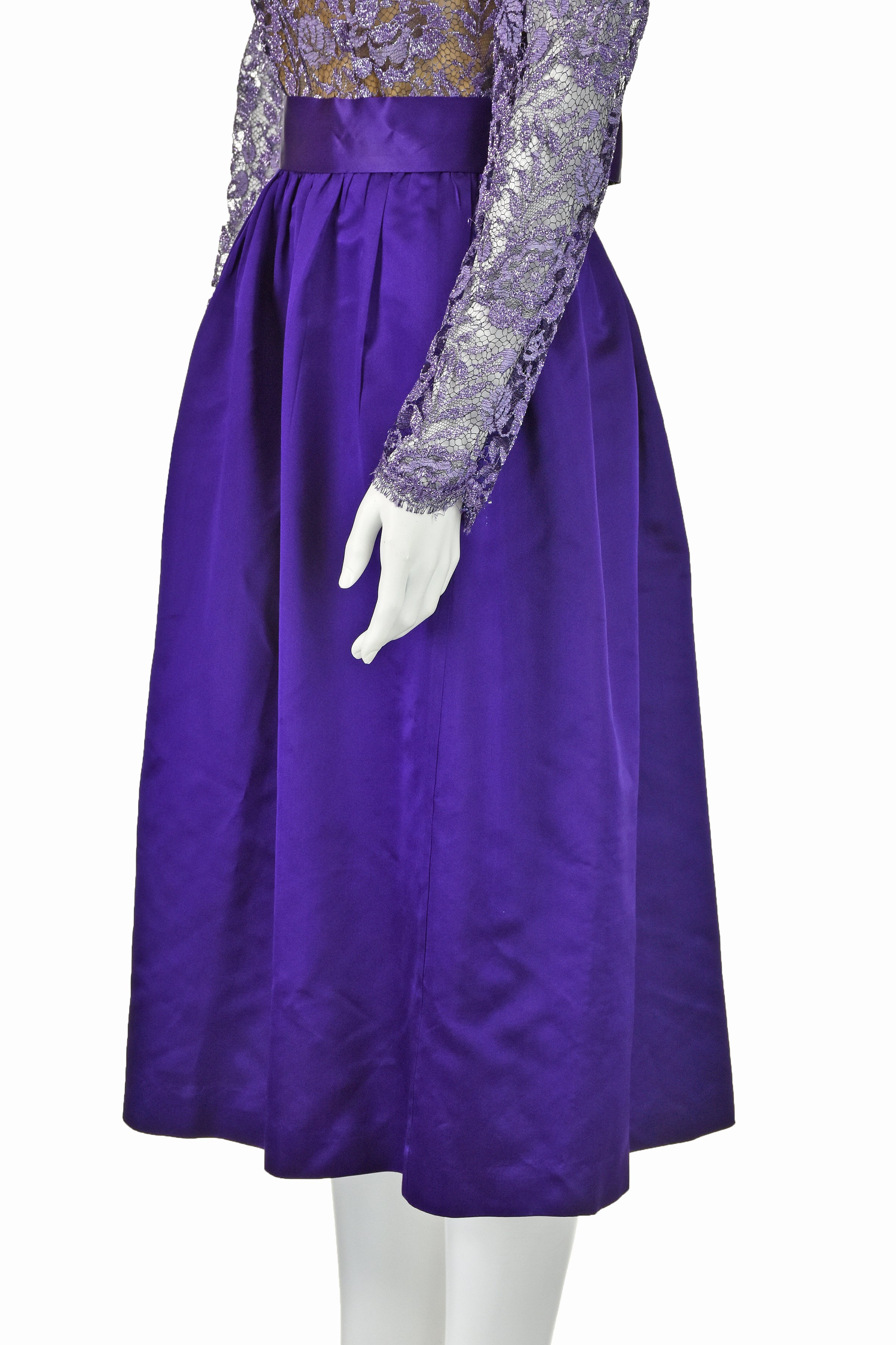 70s/80s Purple Satin Dress With Tinsel Lace Bodice By Helga - Image 4