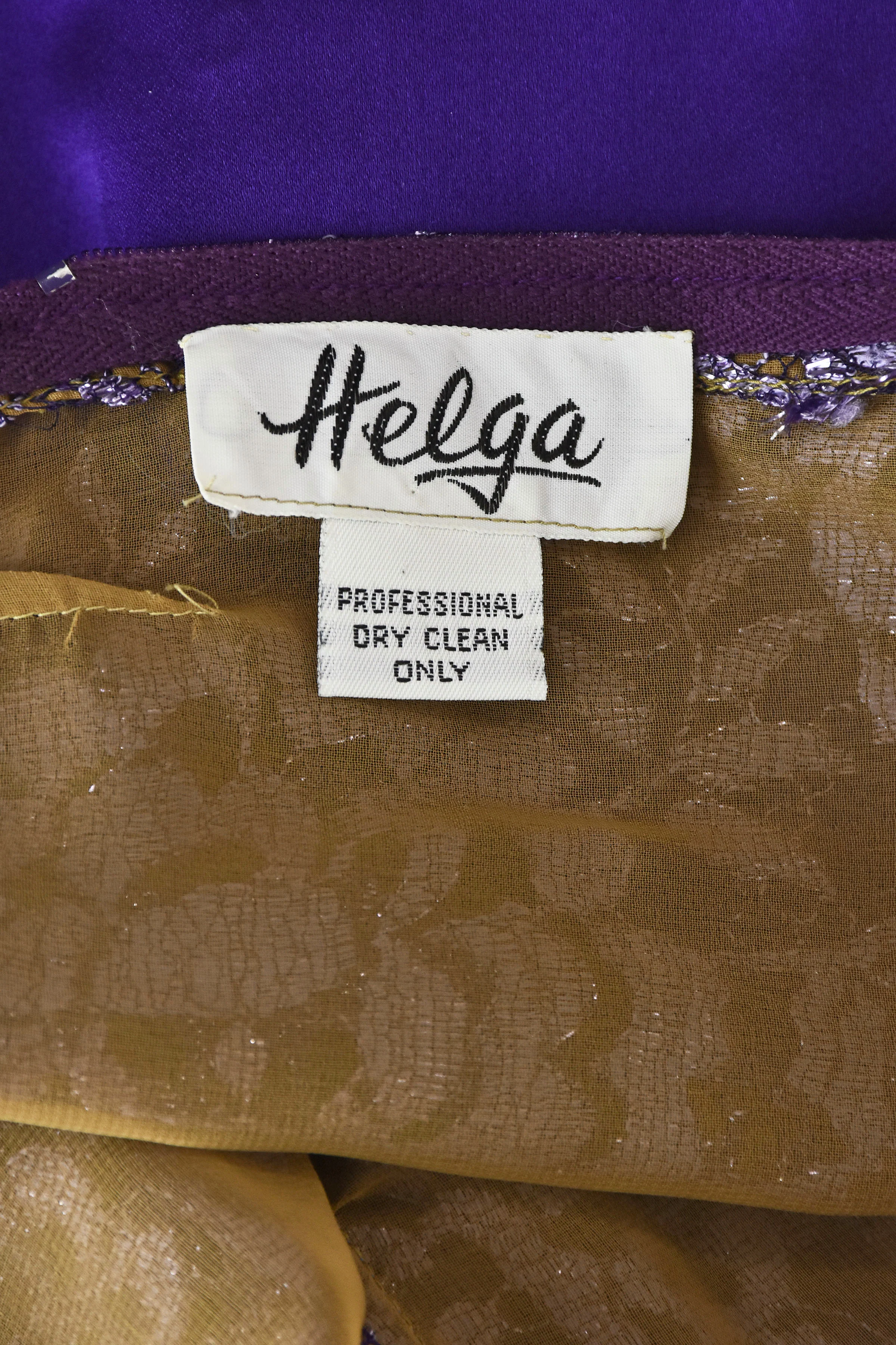 70s/80s Purple Satin Dress With Tinsel Lace Bodice By Helga - Image 6