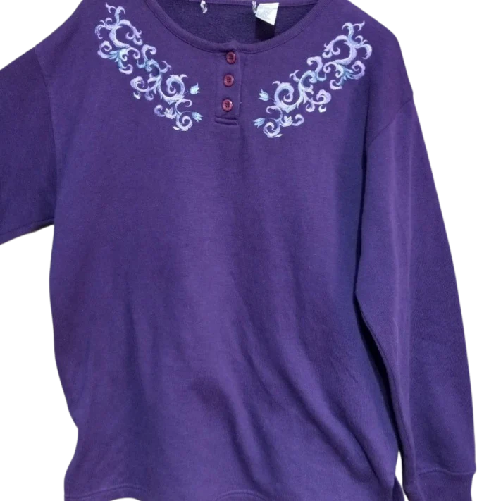 70s/80s Purple Sweatshirt With Floral Embroidery