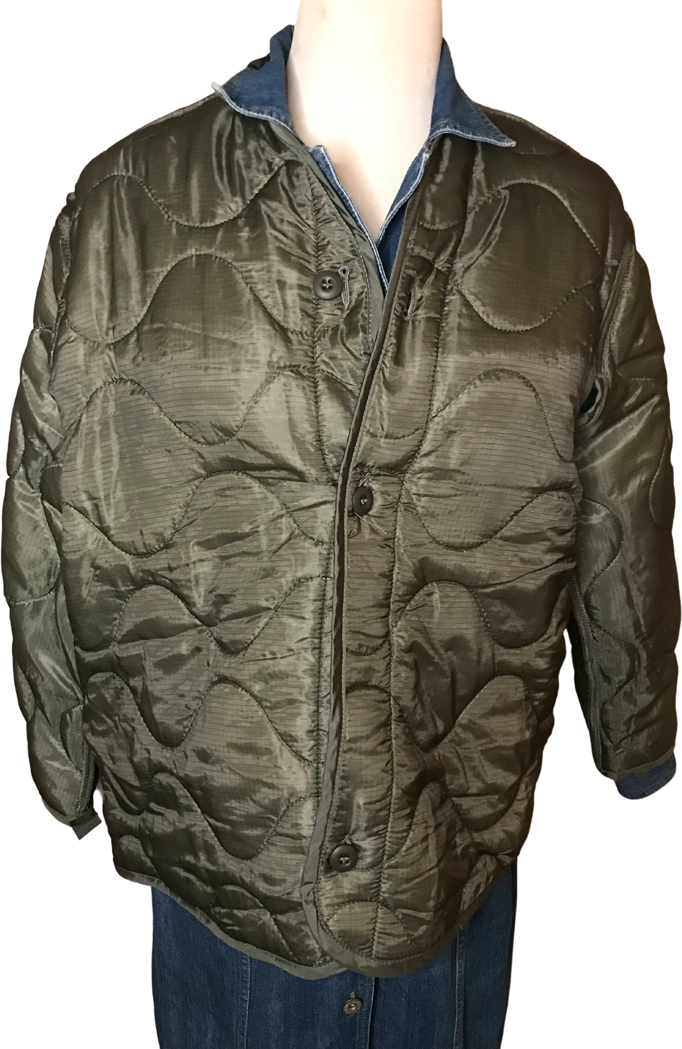 70s/80s Quilted Army Green Military Liner Jacket By Military