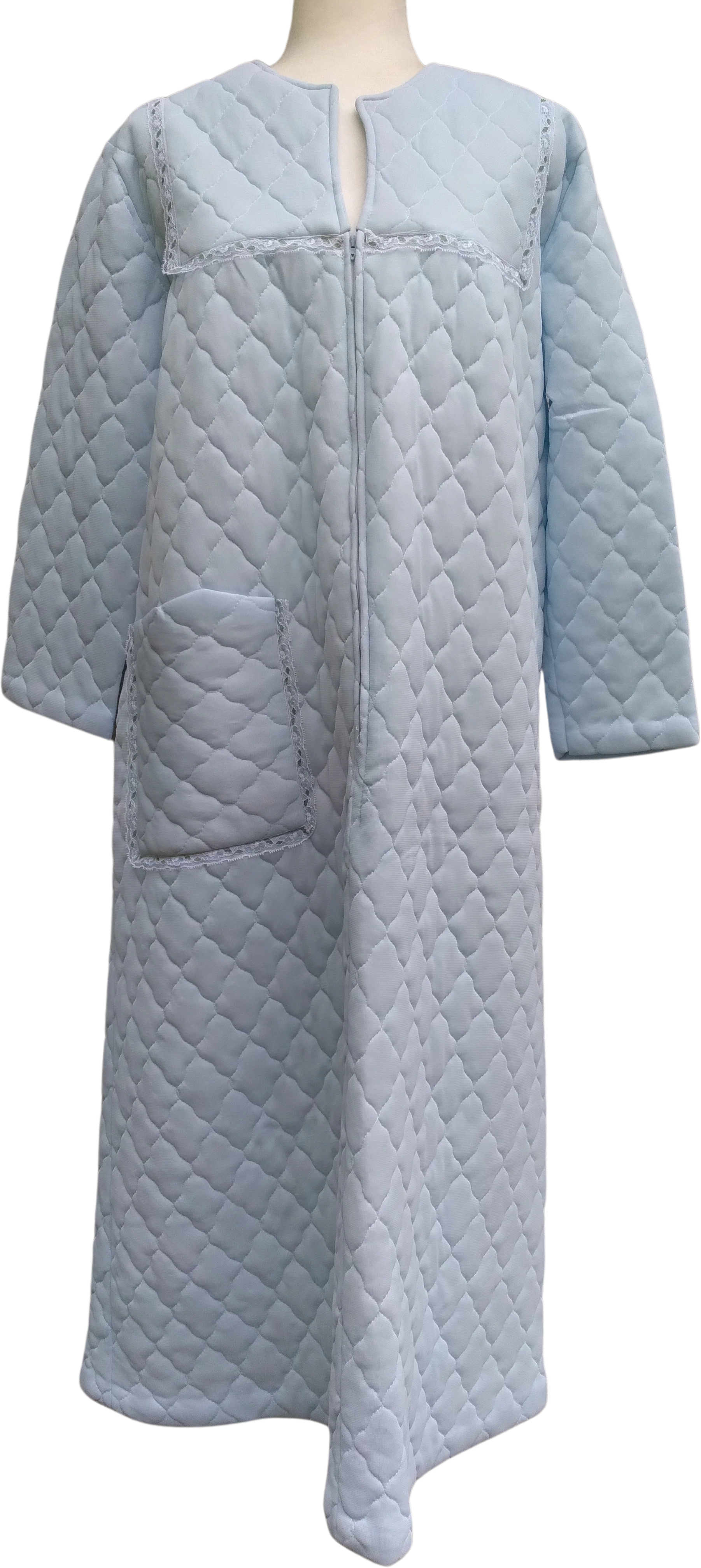 70s/80s Quilted Bed Coat With Floral Lace Trim