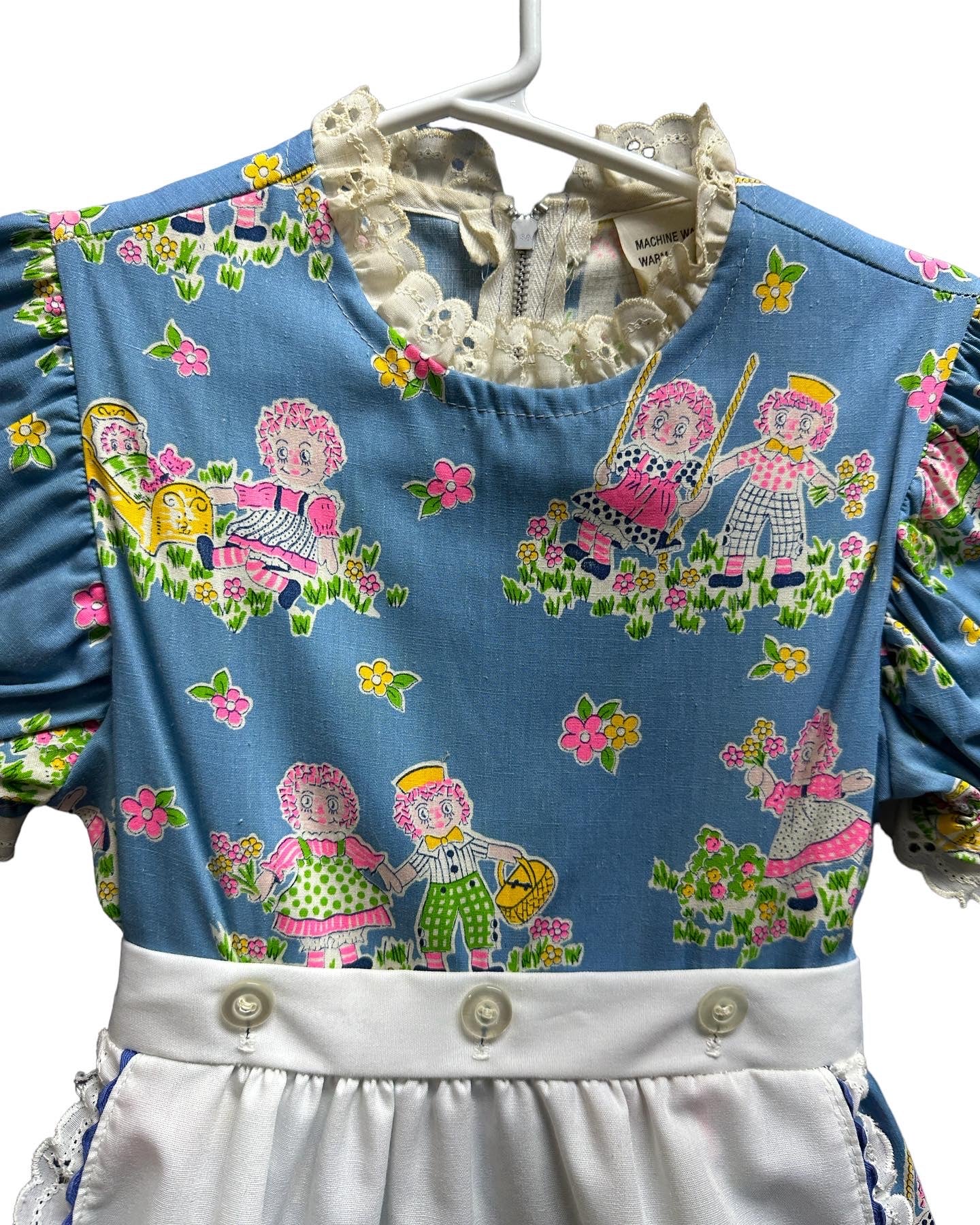 70s/80s Raggedy Ann And Andy Print Dress With Apron Size 6 By Fun Frills - Image 3