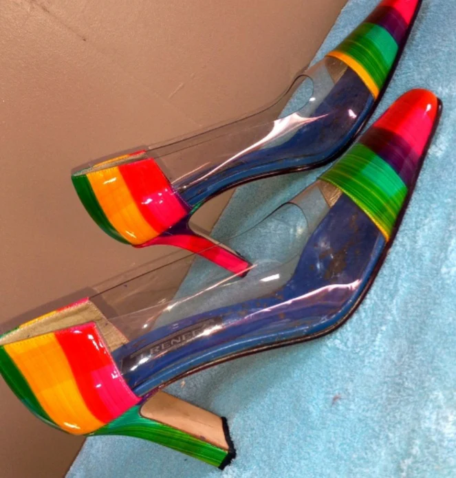 70s/80s Rainbow Multicolor Leather Vinyl 3.25 In Heel By J. Renee' - Image 3