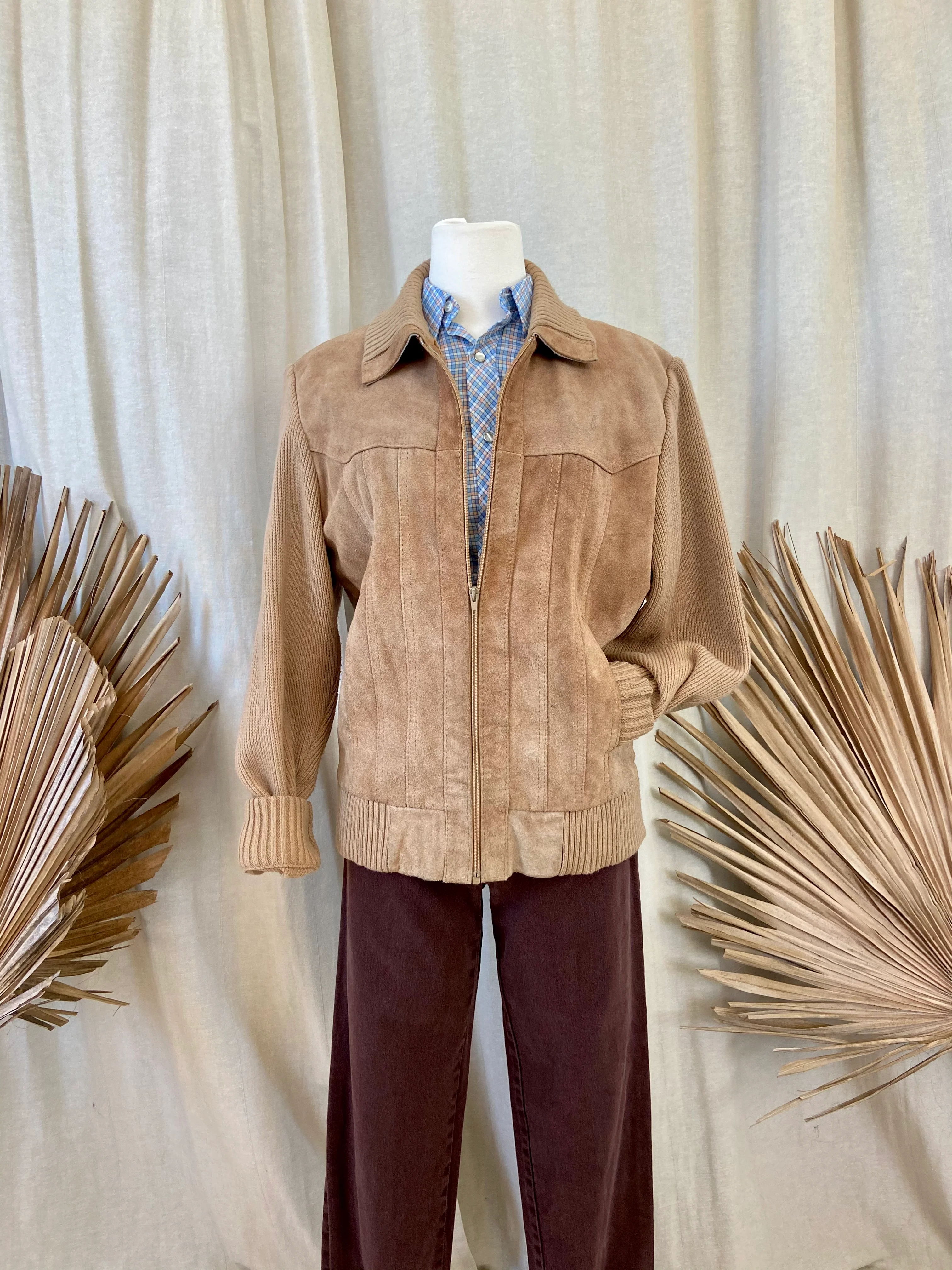 70s/80s Rancher Knit Leather Sweater Jacket In Camel By Oleg Cassini - Image 8