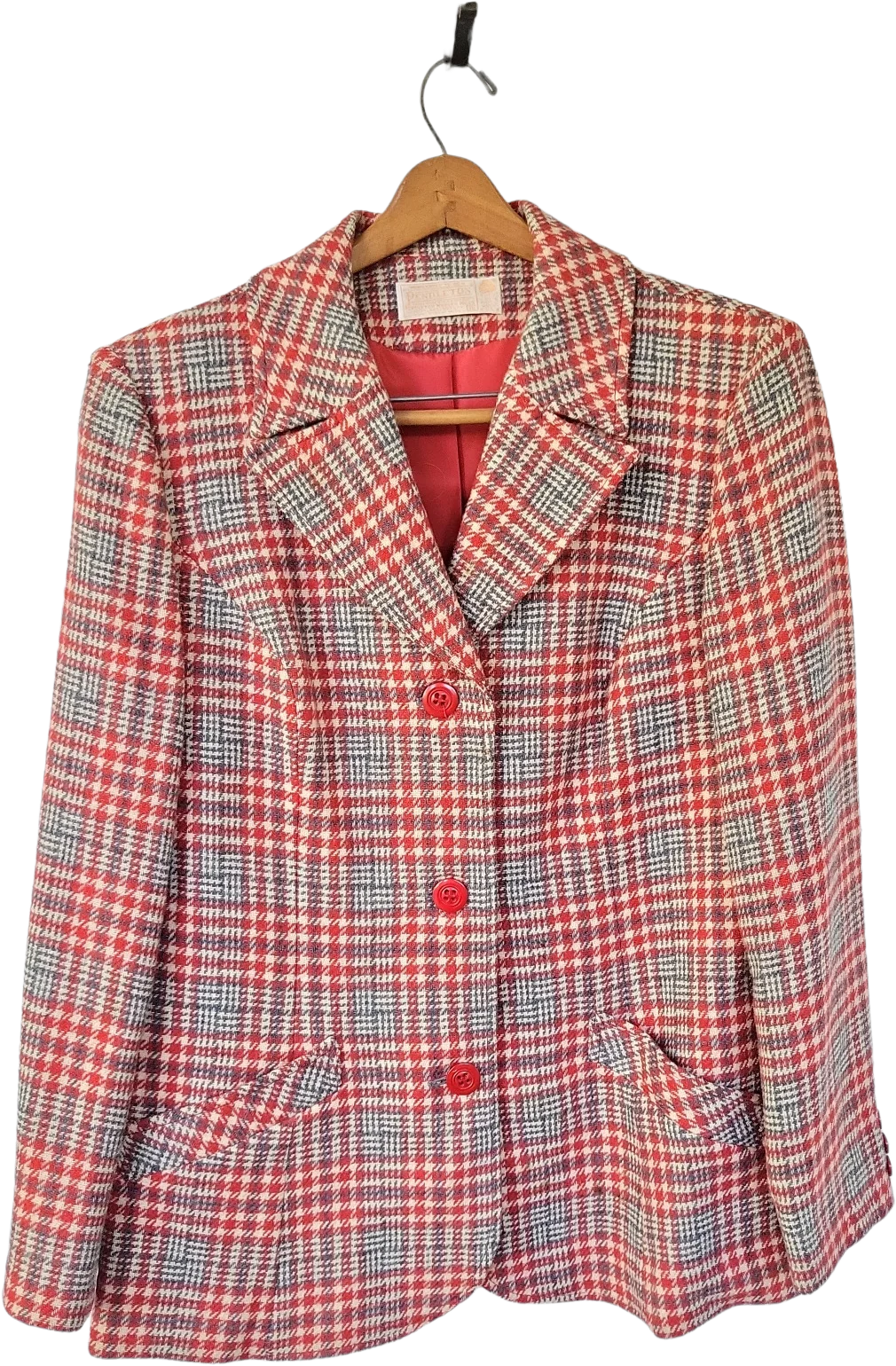 70s/80s Red And Gray Plaid Blazer Jacket By Pendelton