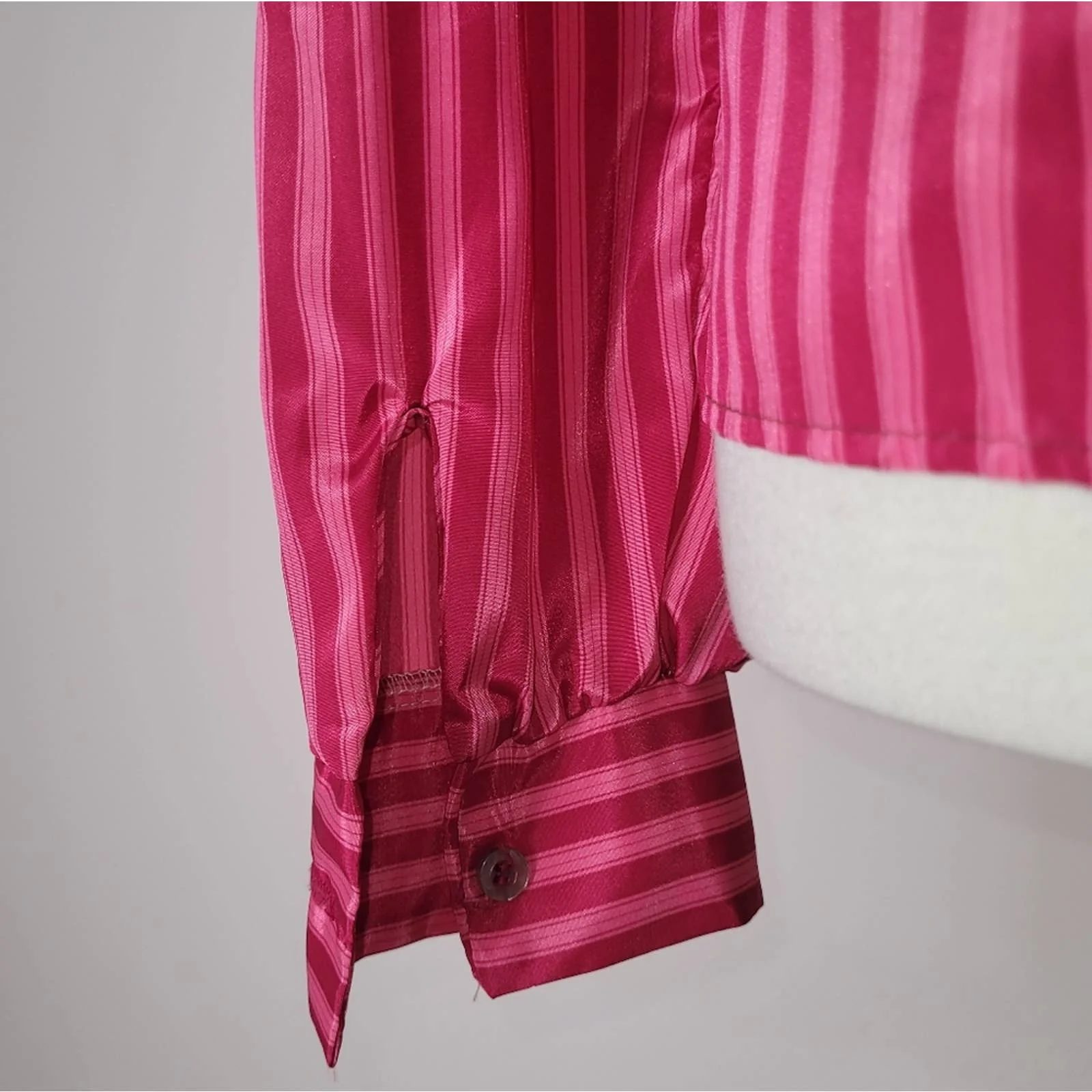 70s/80s Red and Pink Vertical-Striped Button Down Collared Blouse by Parallel Lines Inc - Image 4