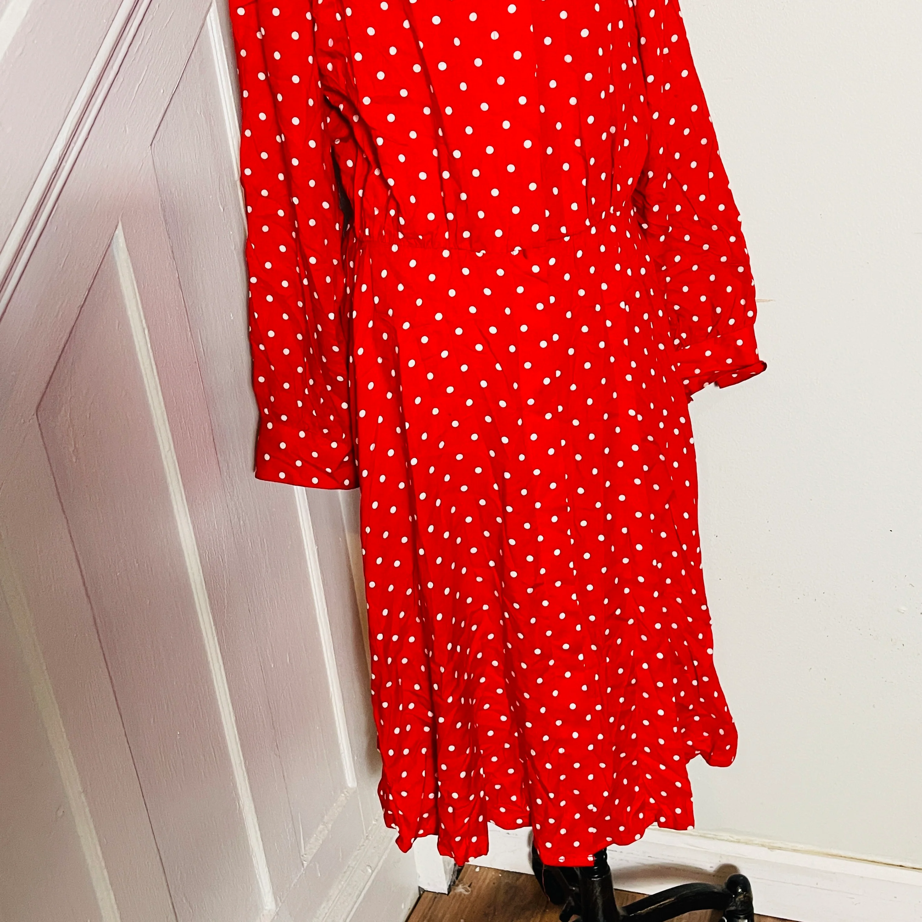 70s/80s Red And White Polka Dot Dress By Ellen Hart - Image 5