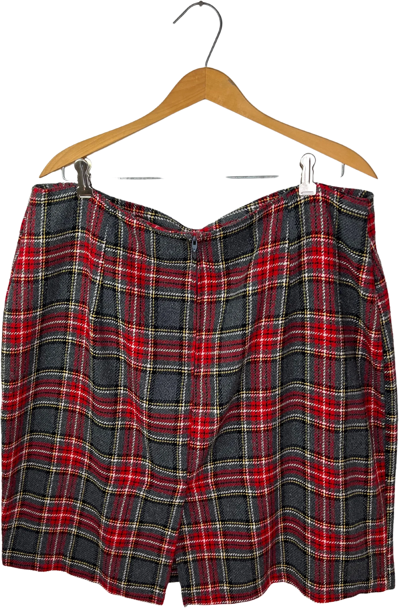 70s/80s Red Charcoal Plaid Italian Wool Mini Skirt - Image 2