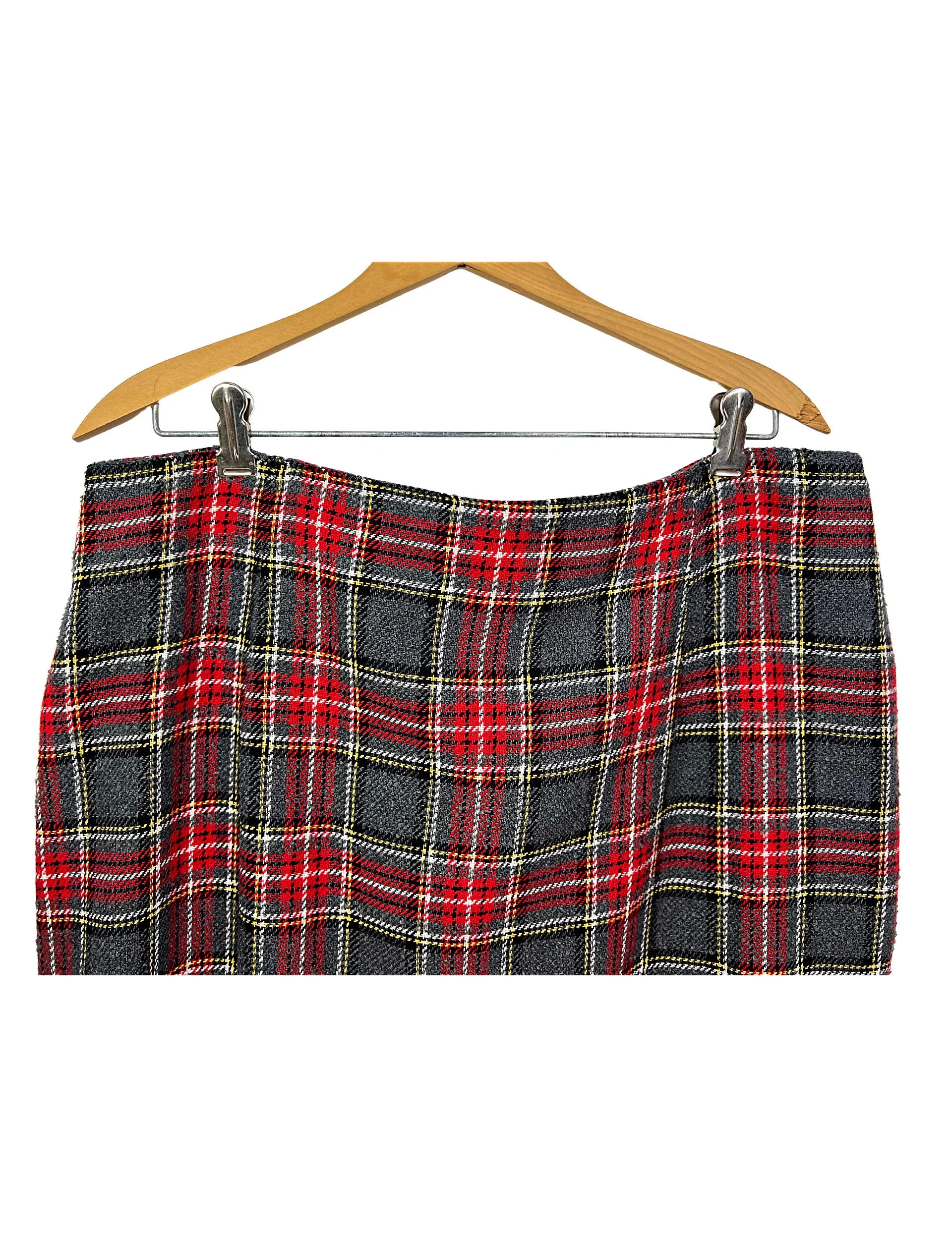 70s/80s Red Charcoal Plaid Italian Wool Mini Skirt - Image 6