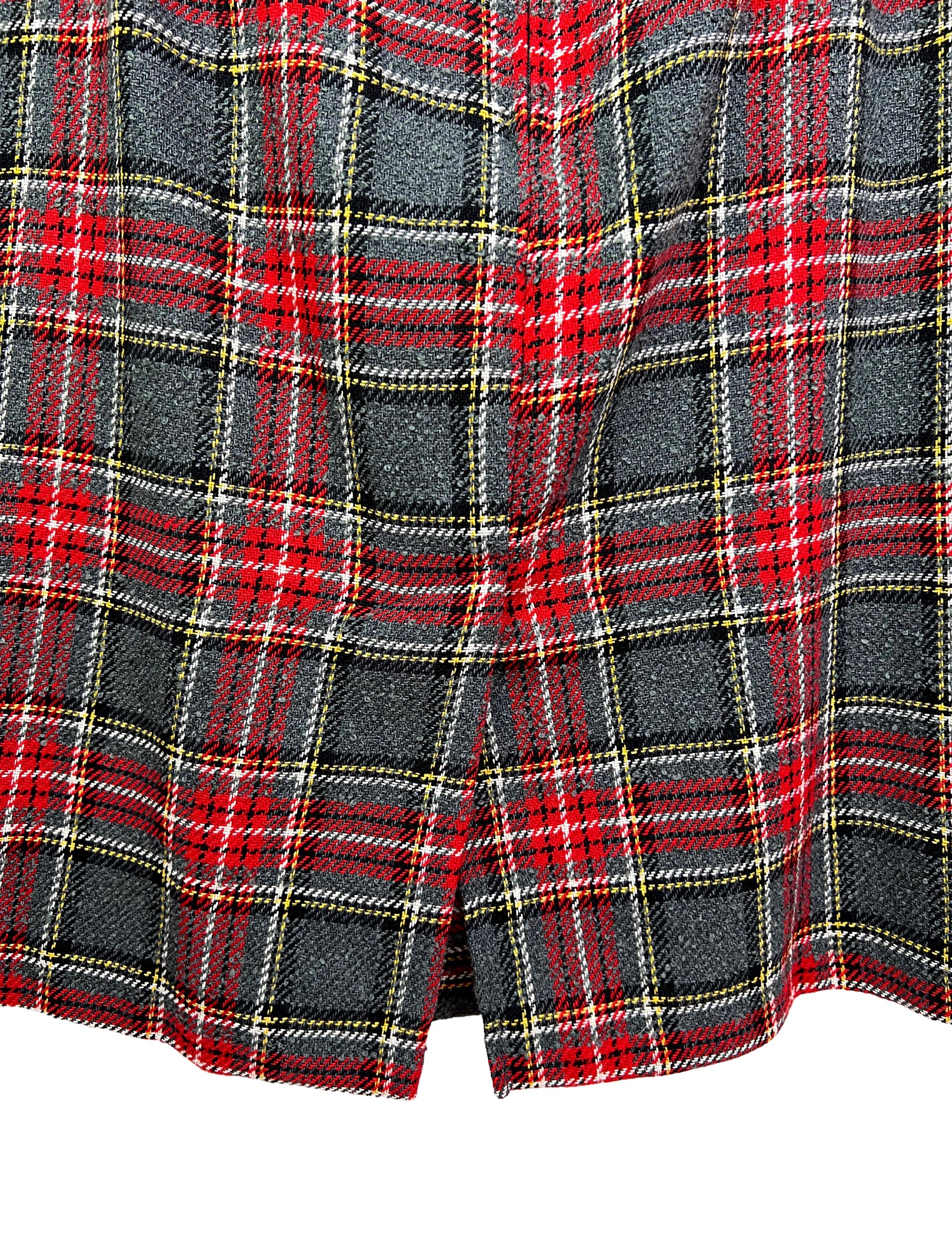 70s/80s Red Charcoal Plaid Italian Wool Mini Skirt - Image 7