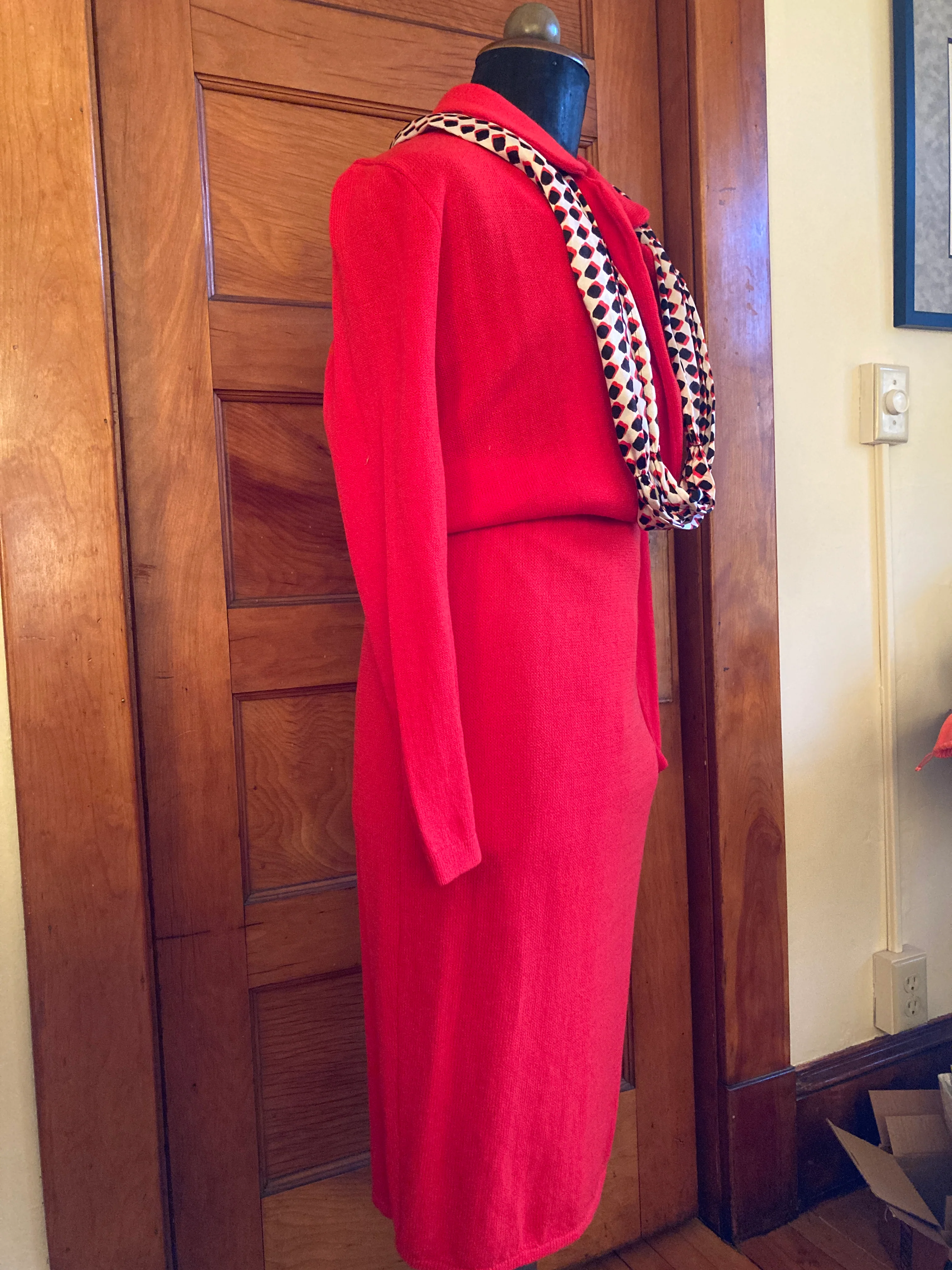 70s/80s Red Knit Dress St John For Saks Fifth Ave By St John for Saks Fifth Avenue - Image 5