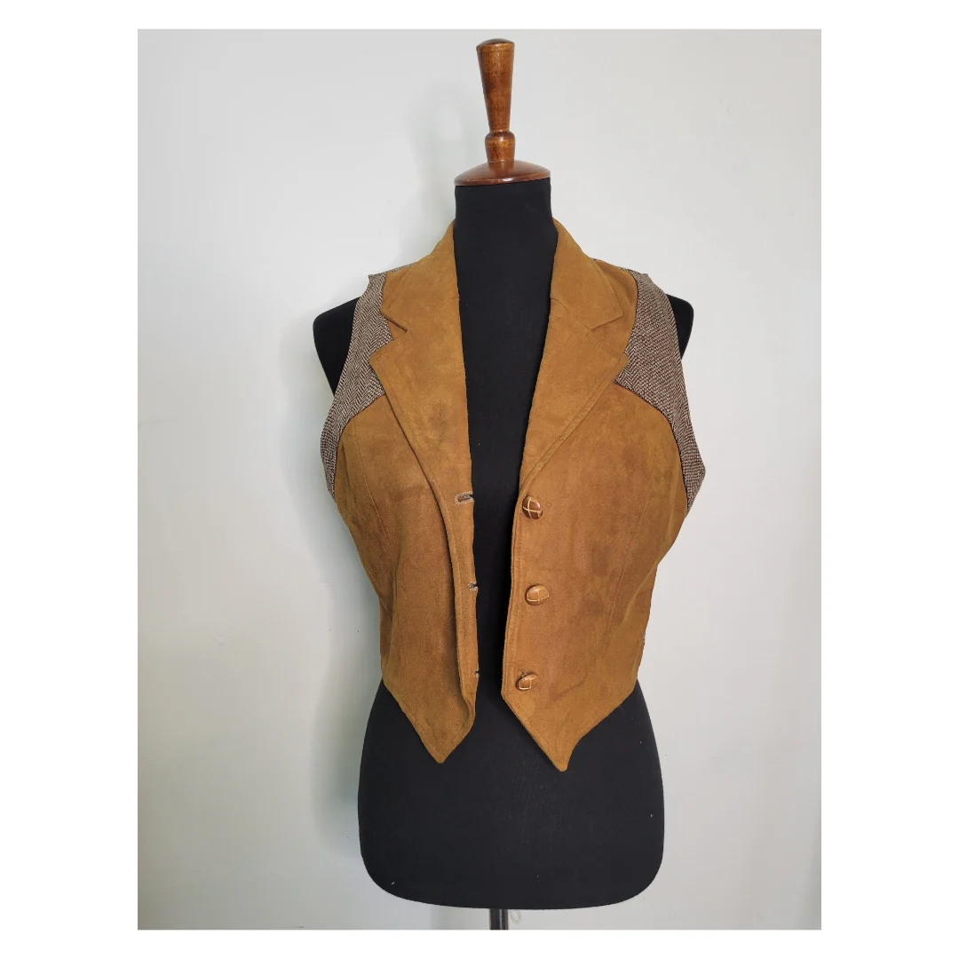 70s/80s Red River Wear Leather Tweed Vest By Pioneer Wear - Image 10