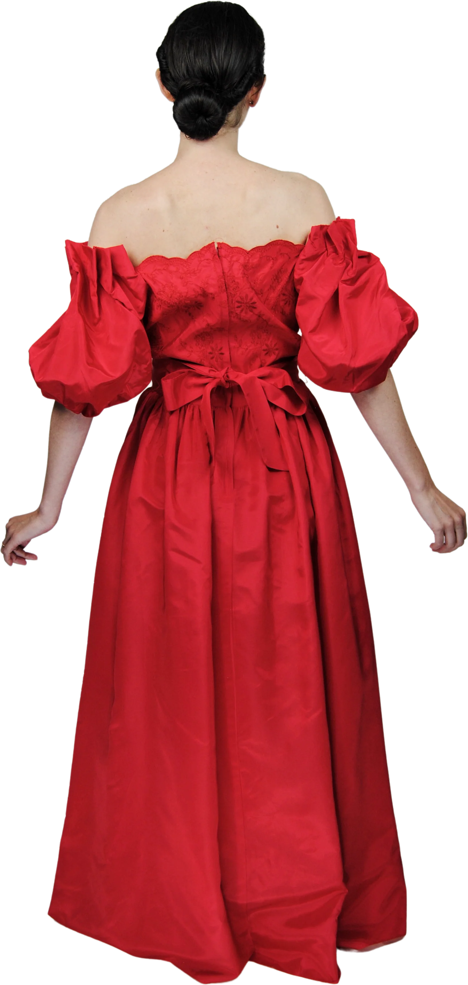 70s/80s Red Taffeta Puff Sleeve Ball Gown - Image 2