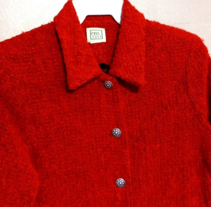 70s/80s Red Textured Button Up Jacket Two Front Pockets By Pine Cove - Image 3