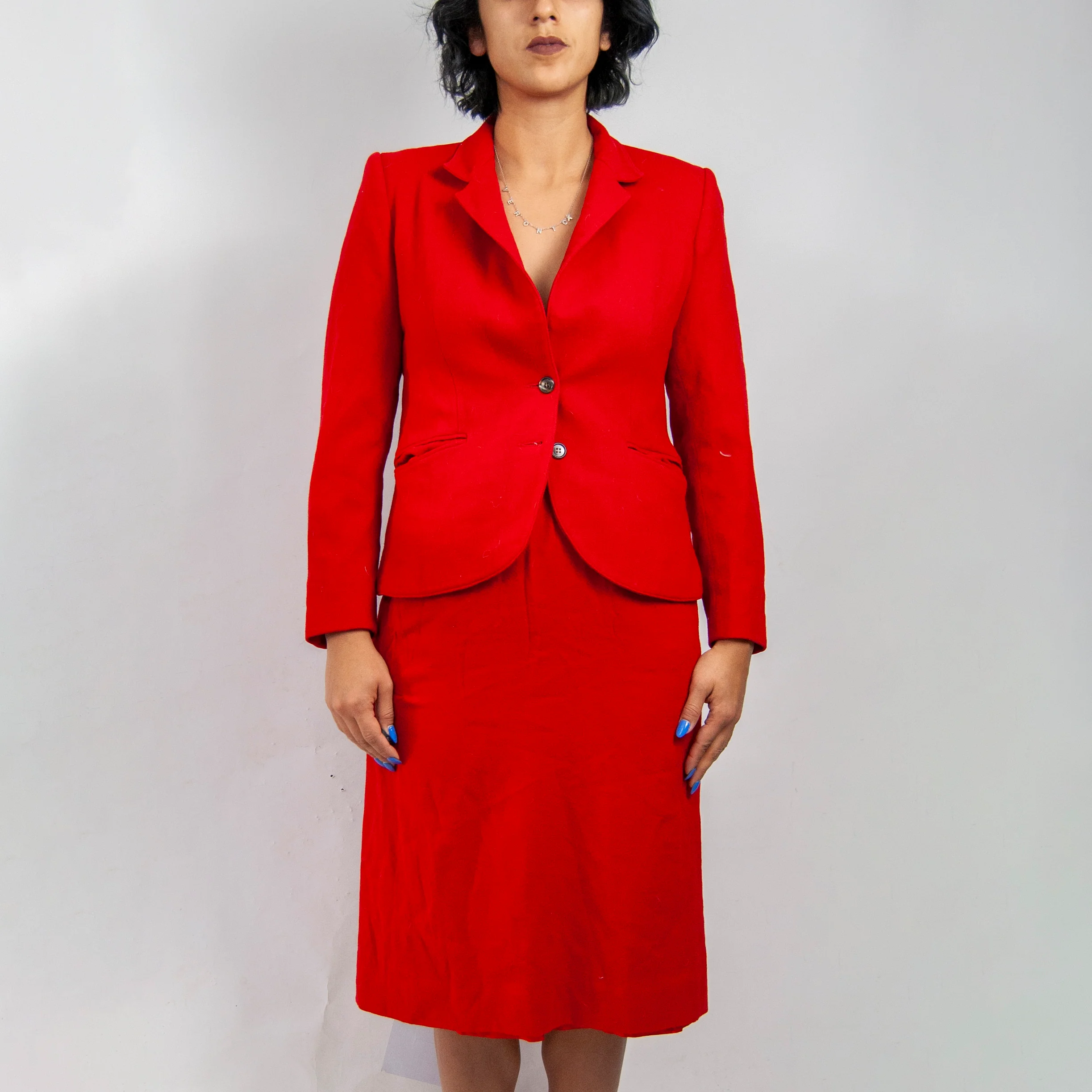 70s/80s Red Wool Skirt Suit / 29 M By The Villager - Image 4