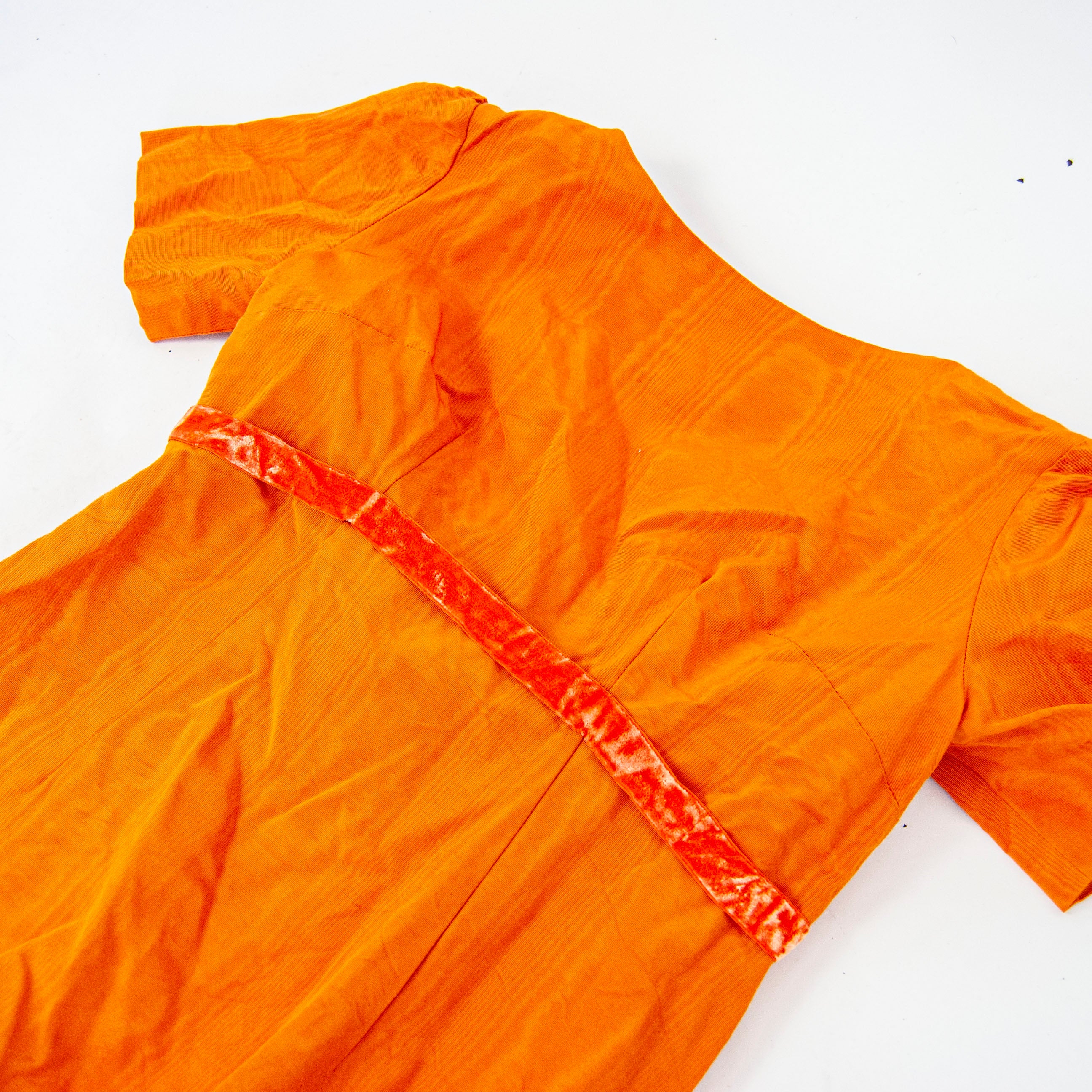 70s/80s Regency Inspired Orange Open Back Empire Gown - Image 7