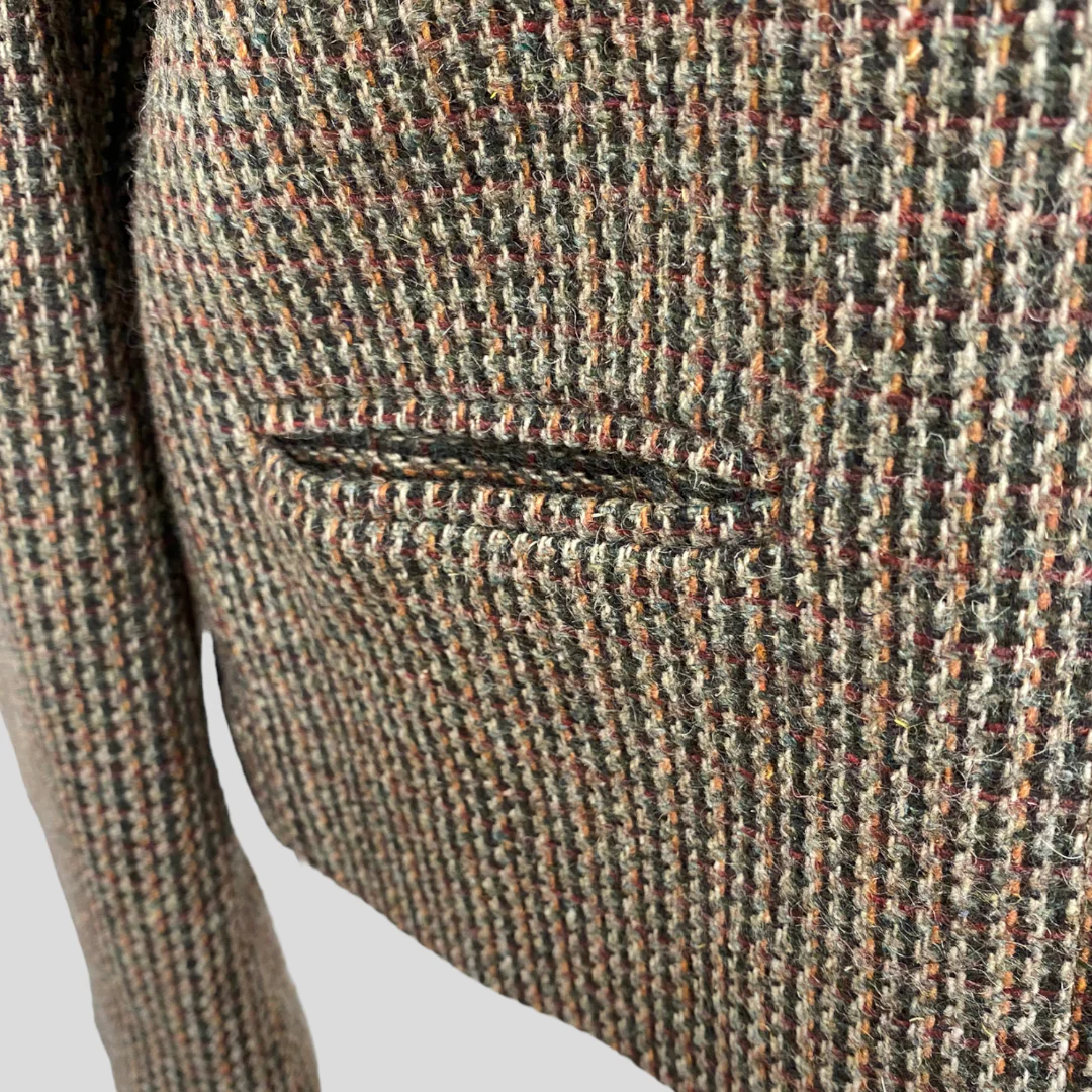 70s/80s Retro Brown Tweed Collarless Blazer With Pockets By Omni - Image 4