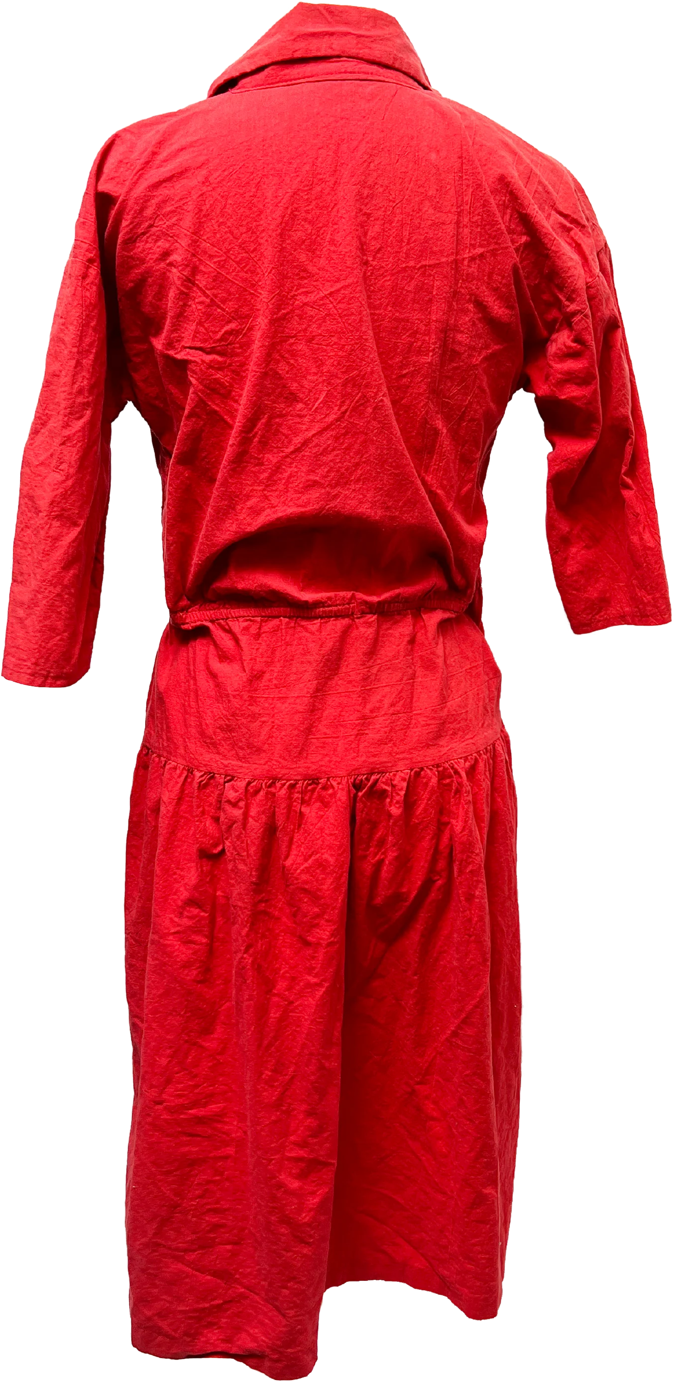 70s/80s Sassy But Preppy Red Cotton Button Up Shirt Dress - Image 2