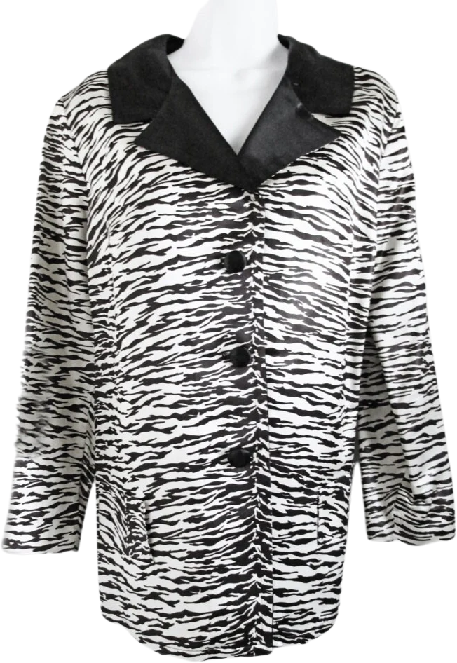 70s 80s Satin Animal Print Short Coat Jacket Tiger Zebra Black and White