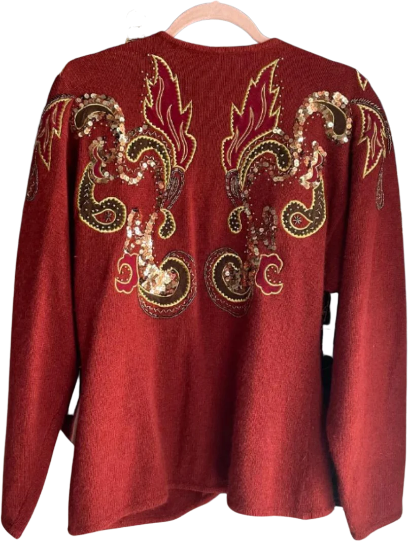 70s/80s Sequin Beaded Embroidered Rust Cardigan - Image 2