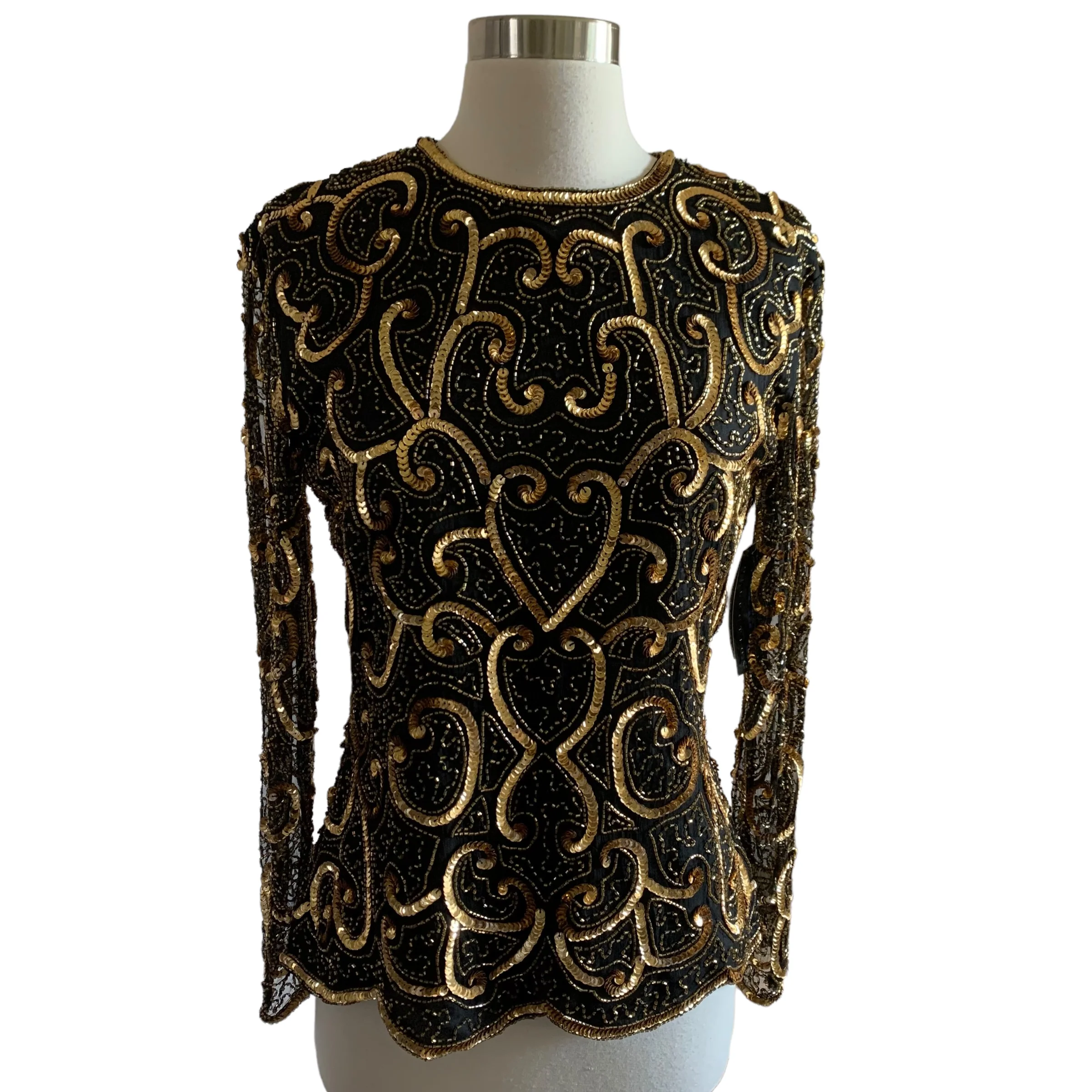 70s/80s Sequins Beaded Long Sleeve Formal Blouse - Image 12