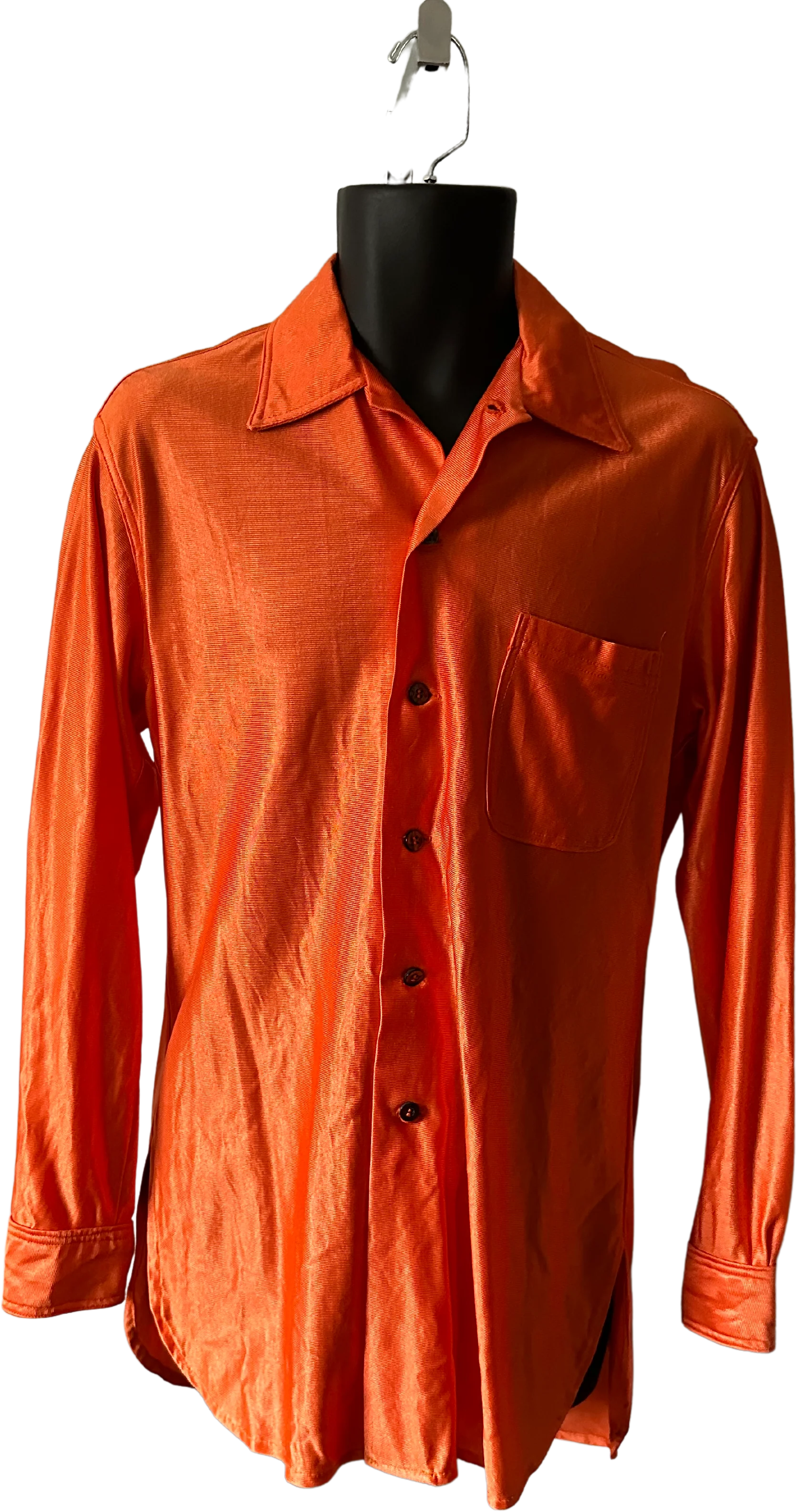70s/80s Shiny Orange Polyester Button Up Shirt