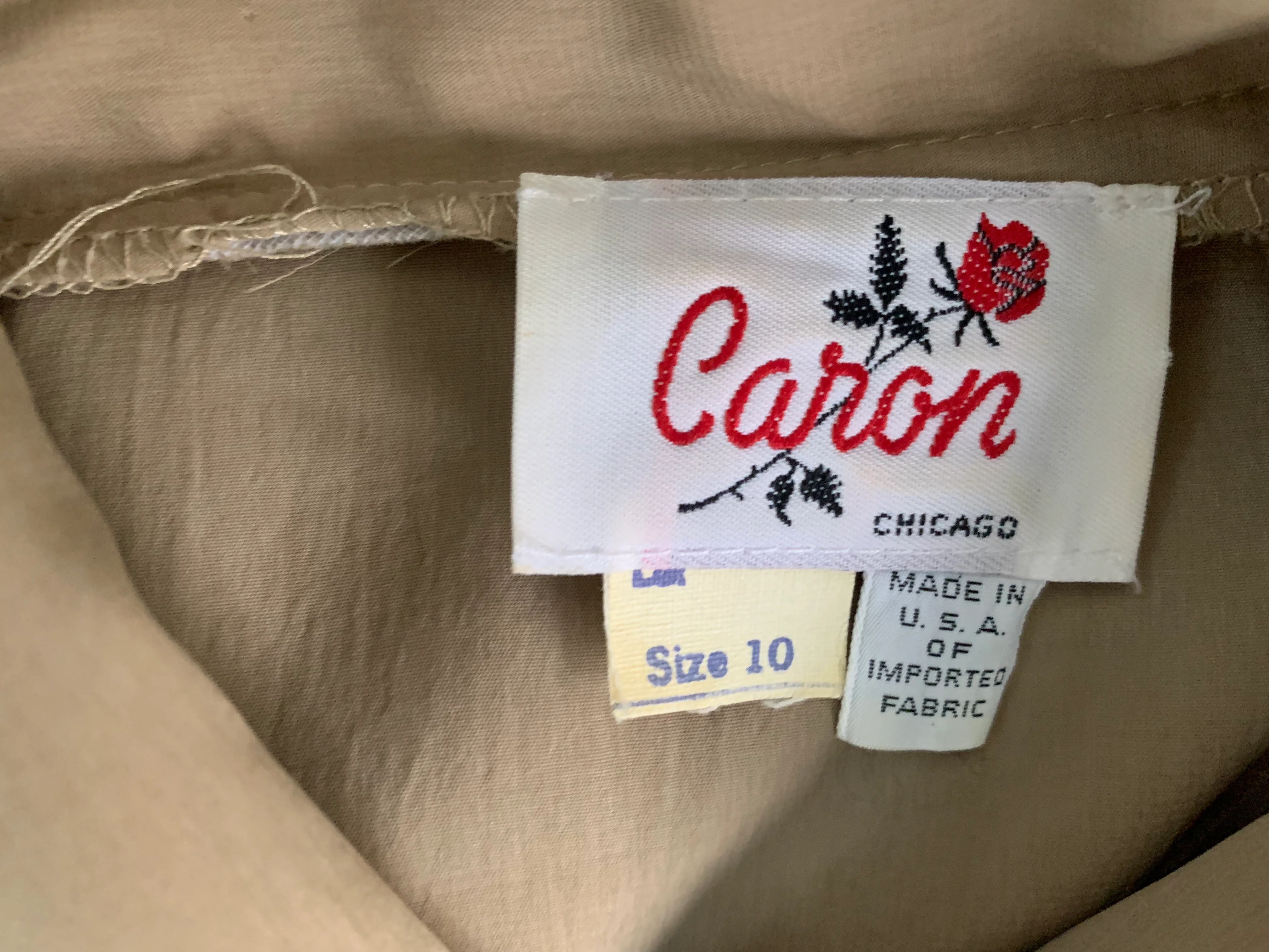 70s/80s Silky 2 Toned Tan Trench Coat Style Dress By Caron Chicago - Image 10