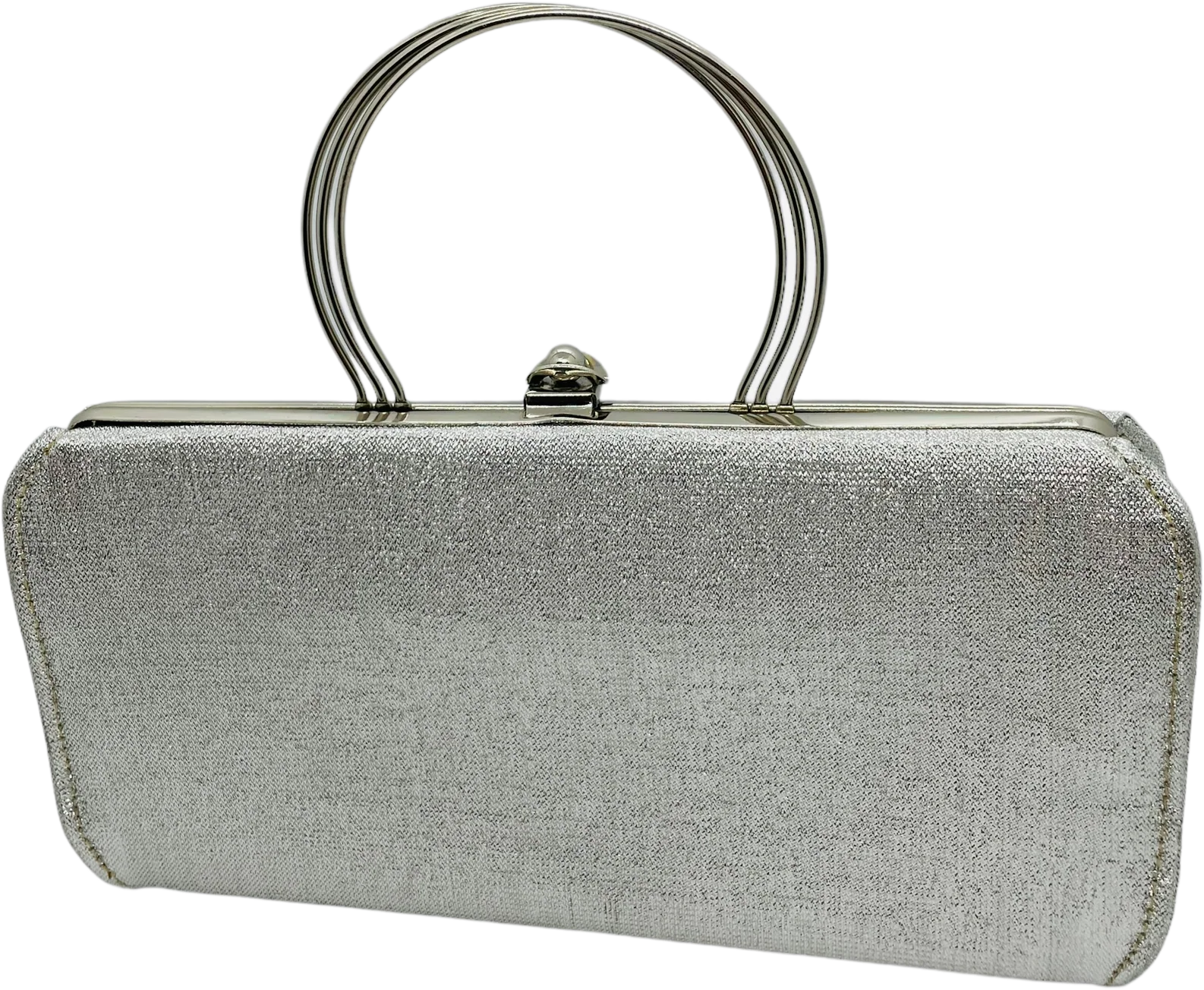70s/80s Silver Metallic Top Handle Evening Bag Glamrock By Rulo