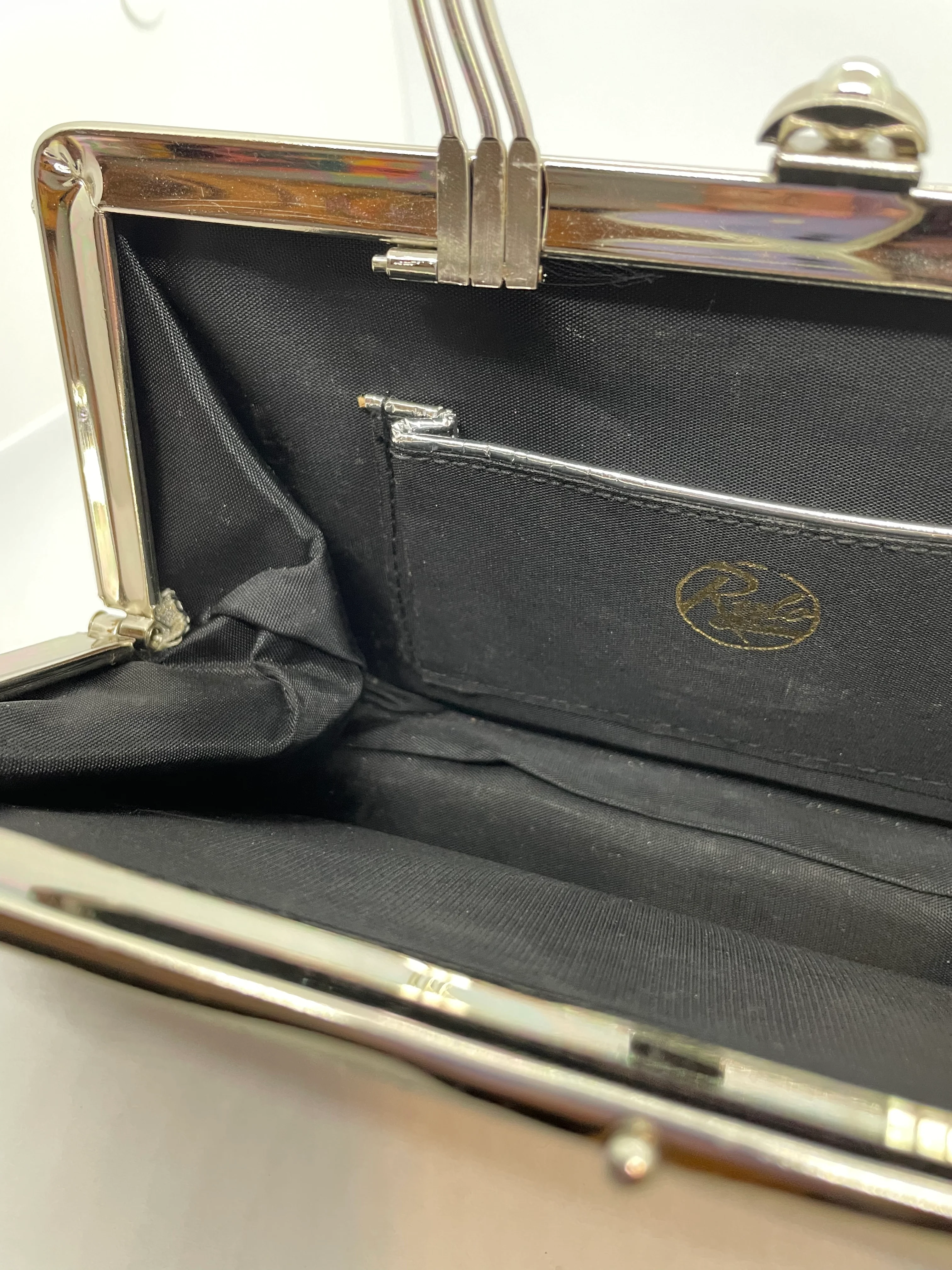 70s/80s Silver Metallic Top Handle Evening Bag Glamrock By Rulo - Image 12