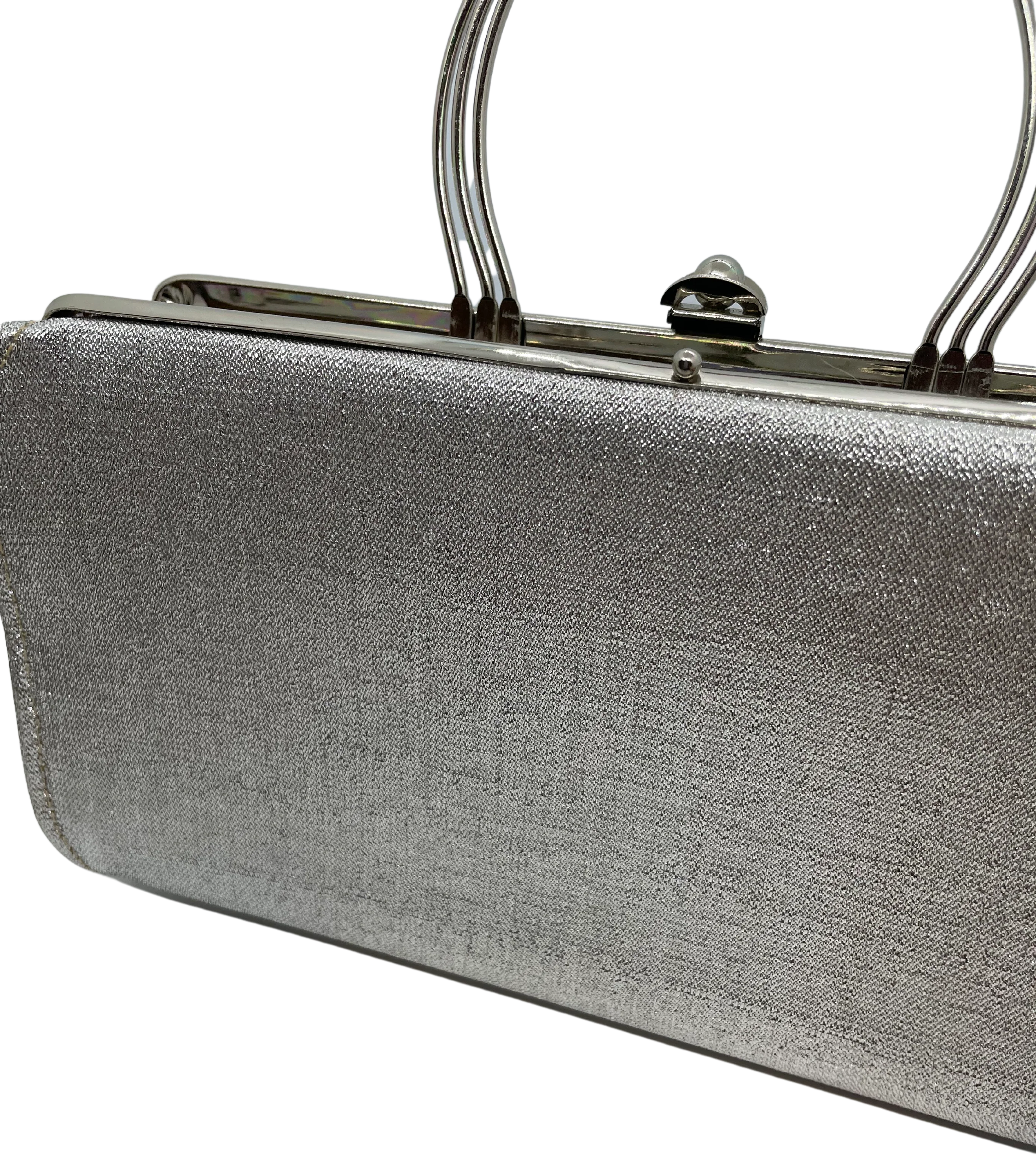 70s/80s Silver Metallic Top Handle Evening Bag Glamrock By Rulo - Image 2
