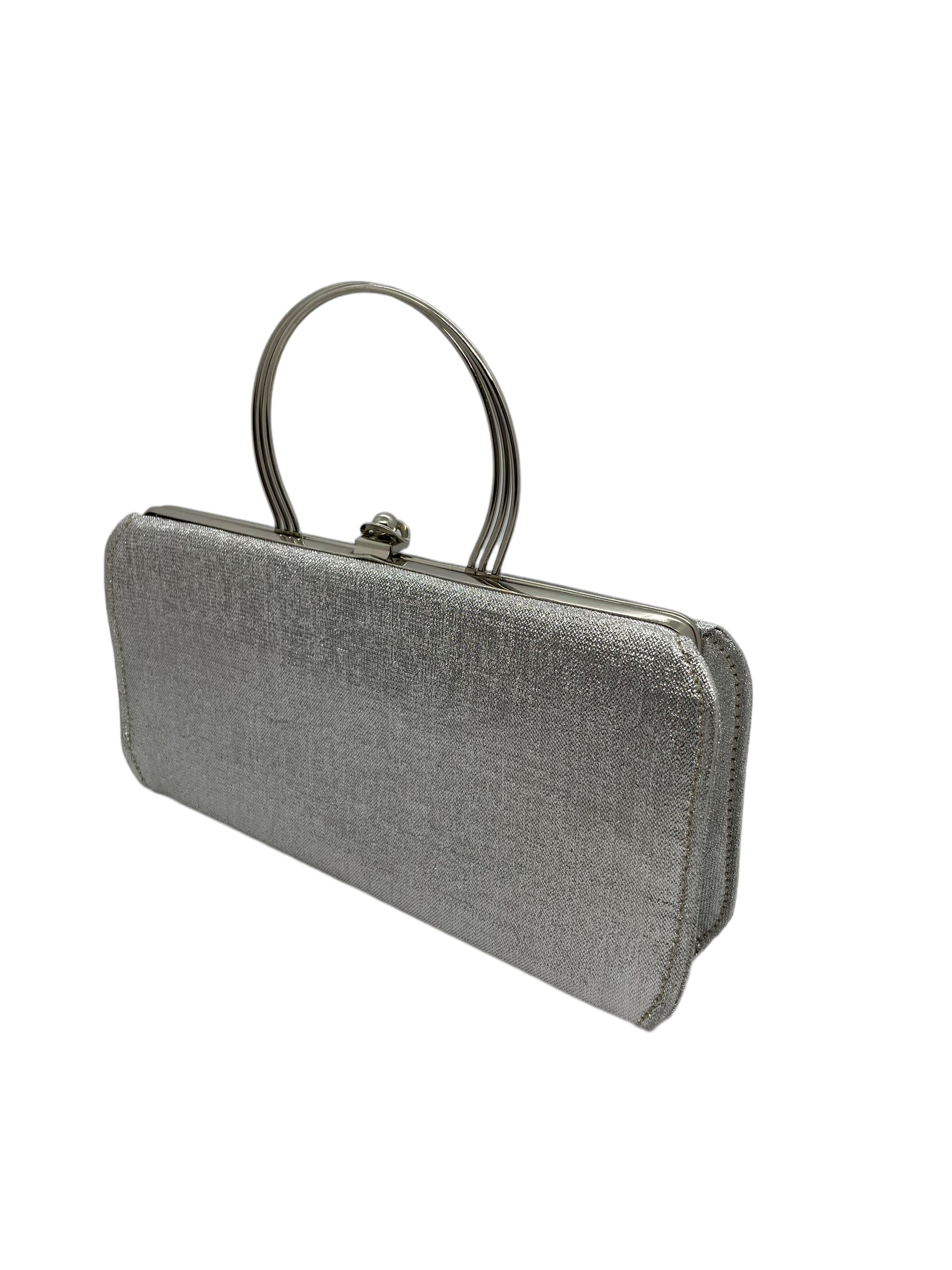 70s/80s Silver Metallic Top Handle Evening Bag Glamrock By Rulo - Image 4
