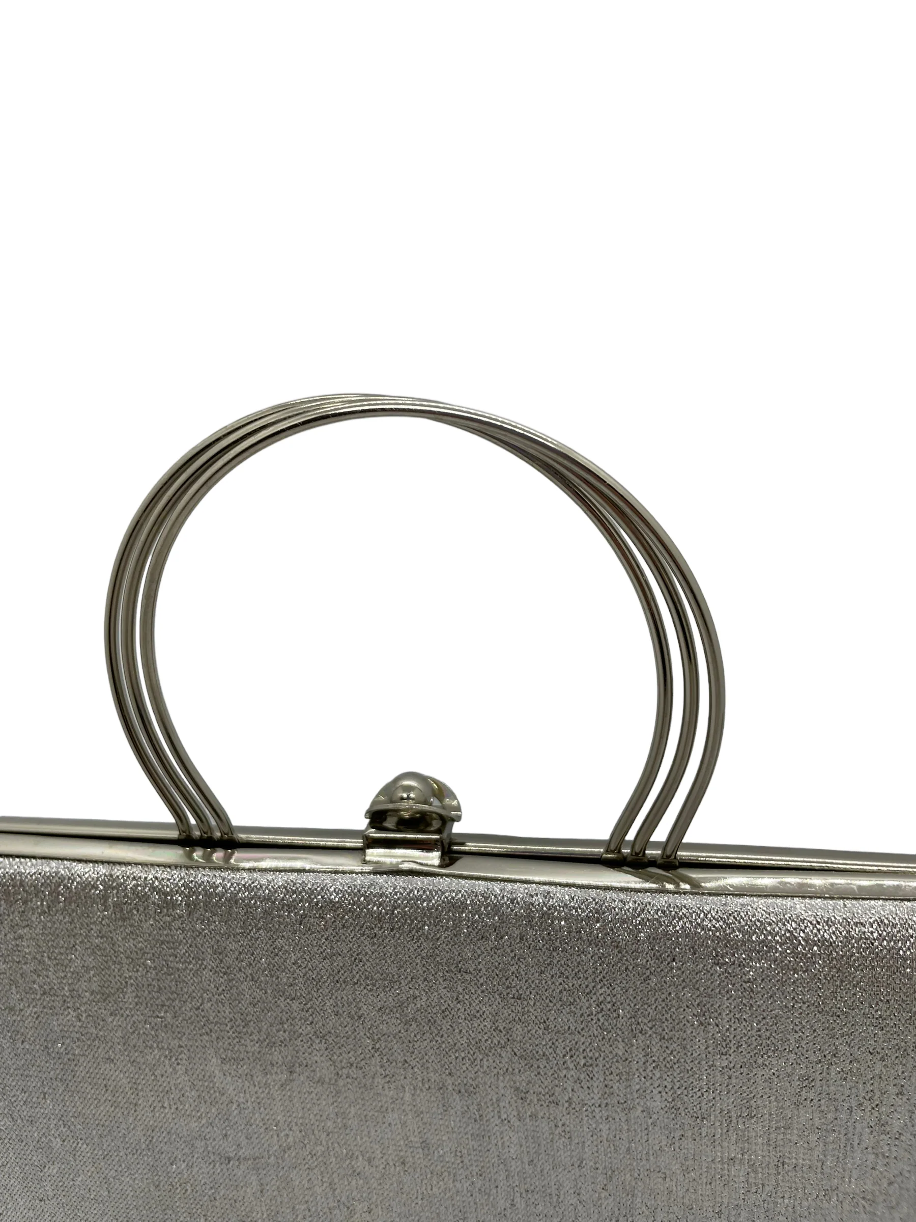 70s/80s Silver Metallic Top Handle Evening Bag Glamrock By Rulo - Image 5