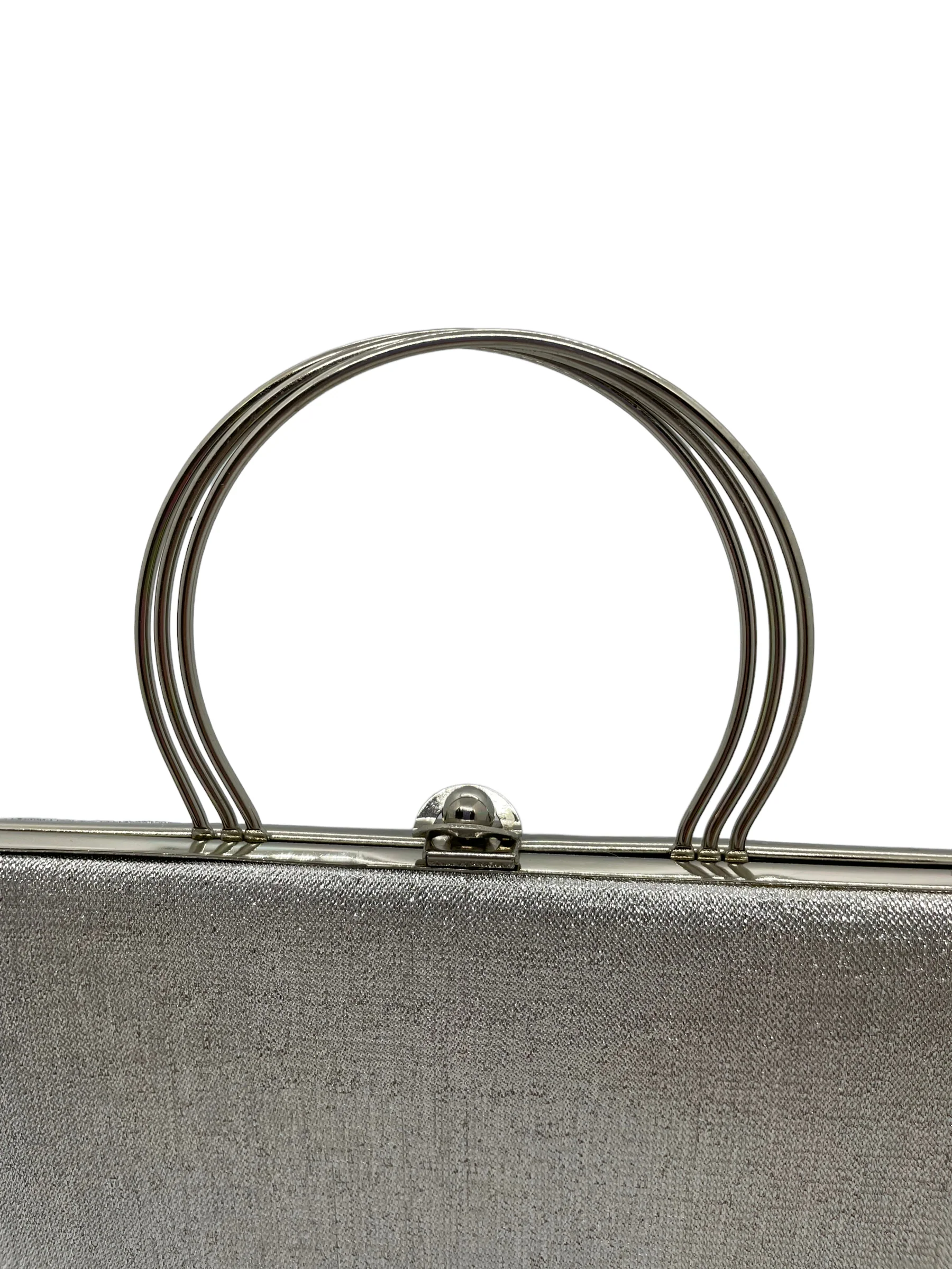 70s/80s Silver Metallic Top Handle Evening Bag Glamrock By Rulo - Image 6