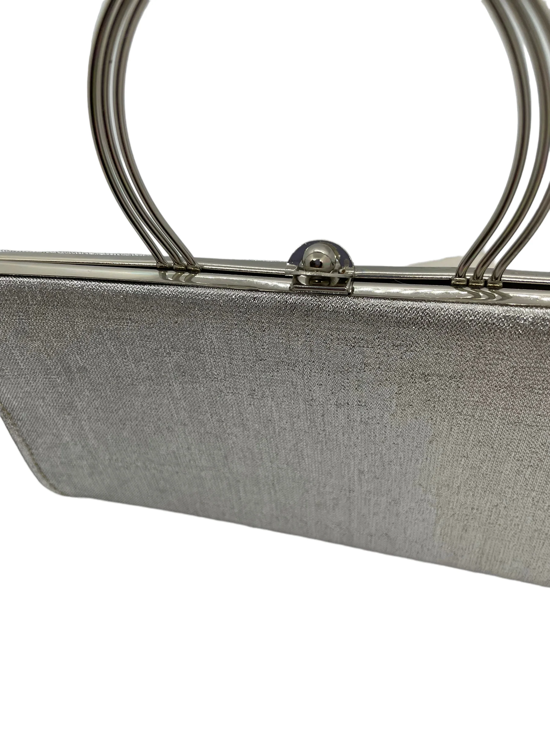 70s/80s Silver Metallic Top Handle Evening Bag Glamrock By Rulo - Image 7