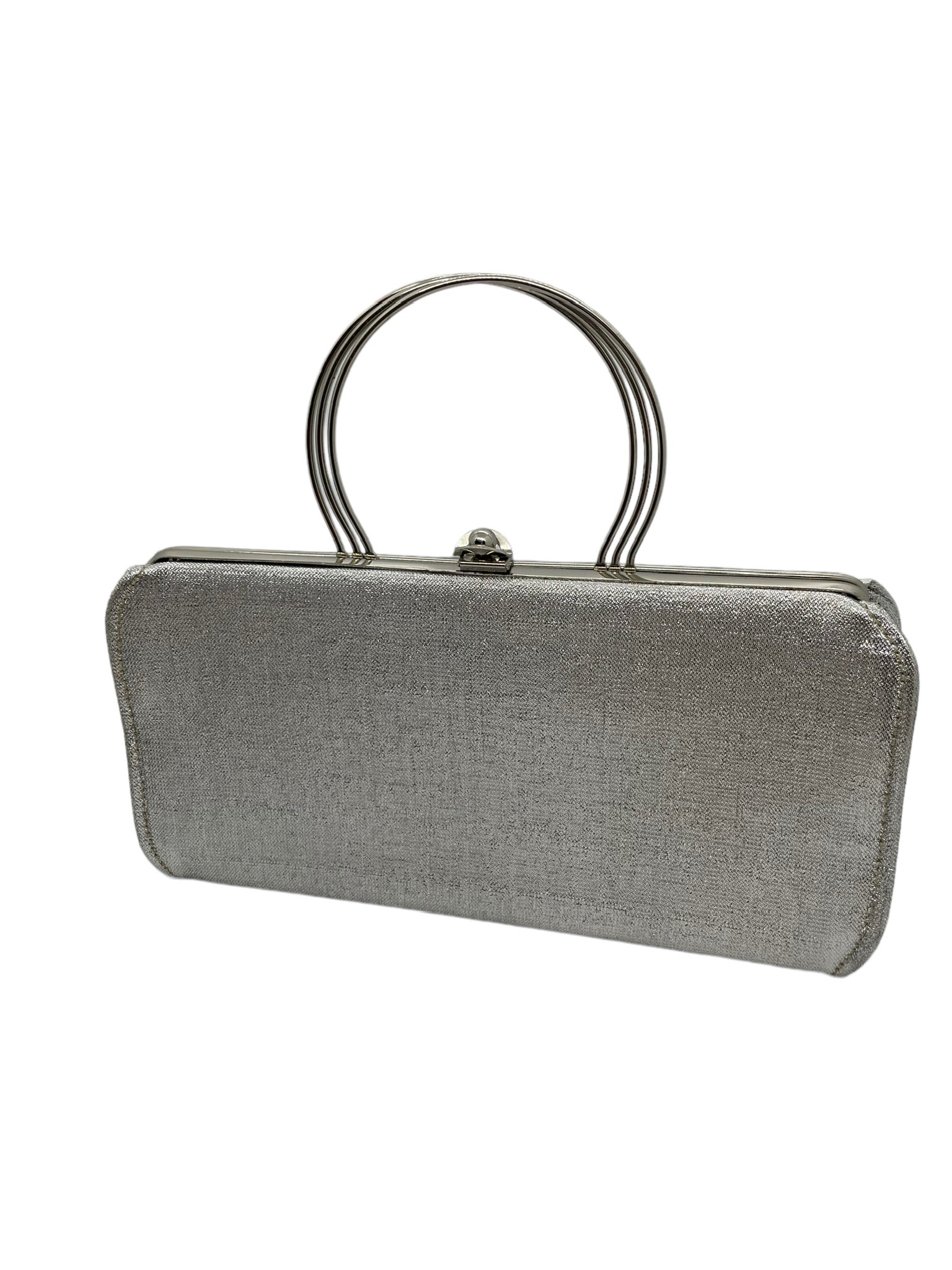 70s/80s Silver Metallic Top Handle Evening Bag Glamrock By Rulo - Image 8