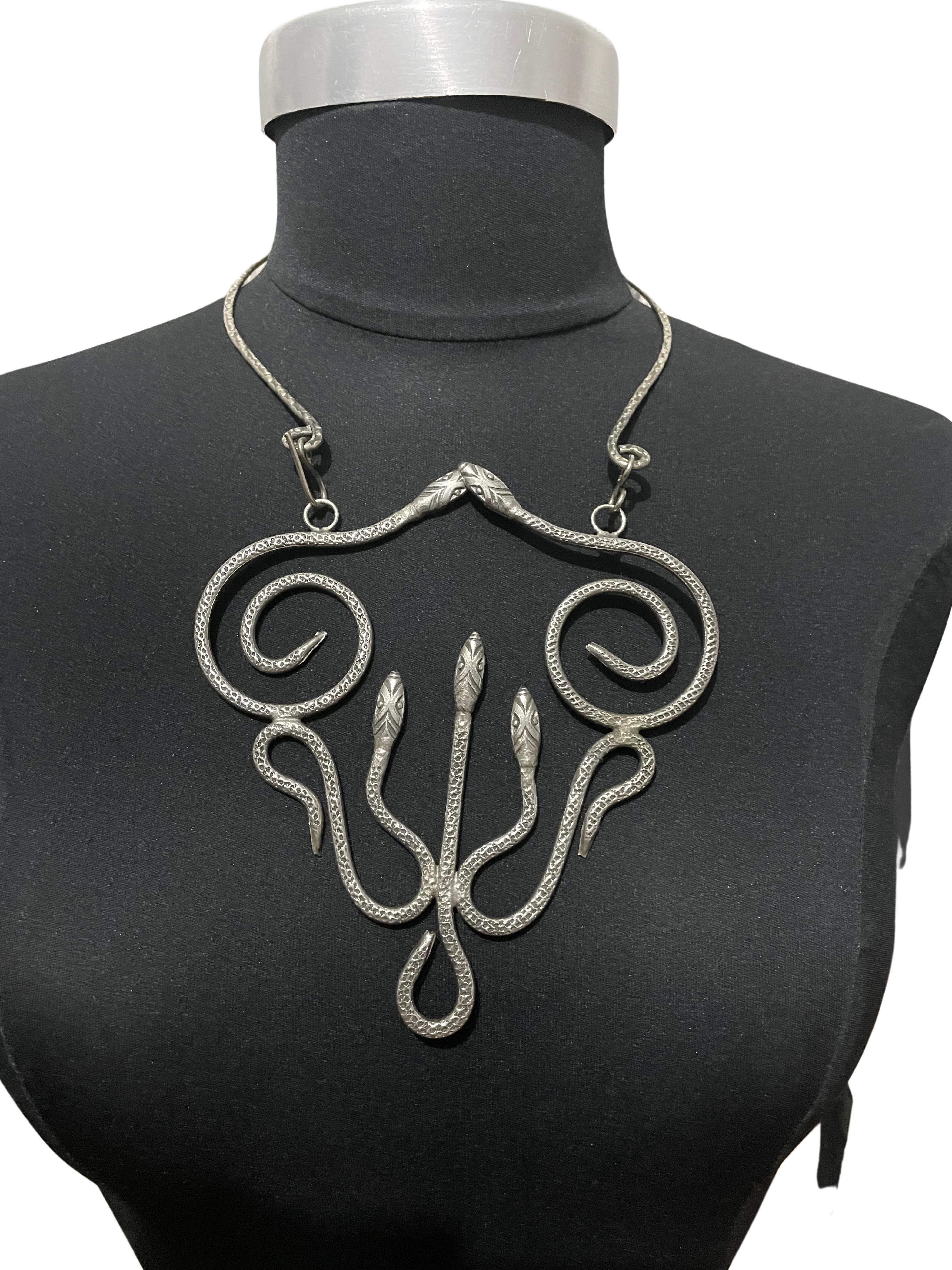 70s/80s Silver Serpent Snake Choker Necklace