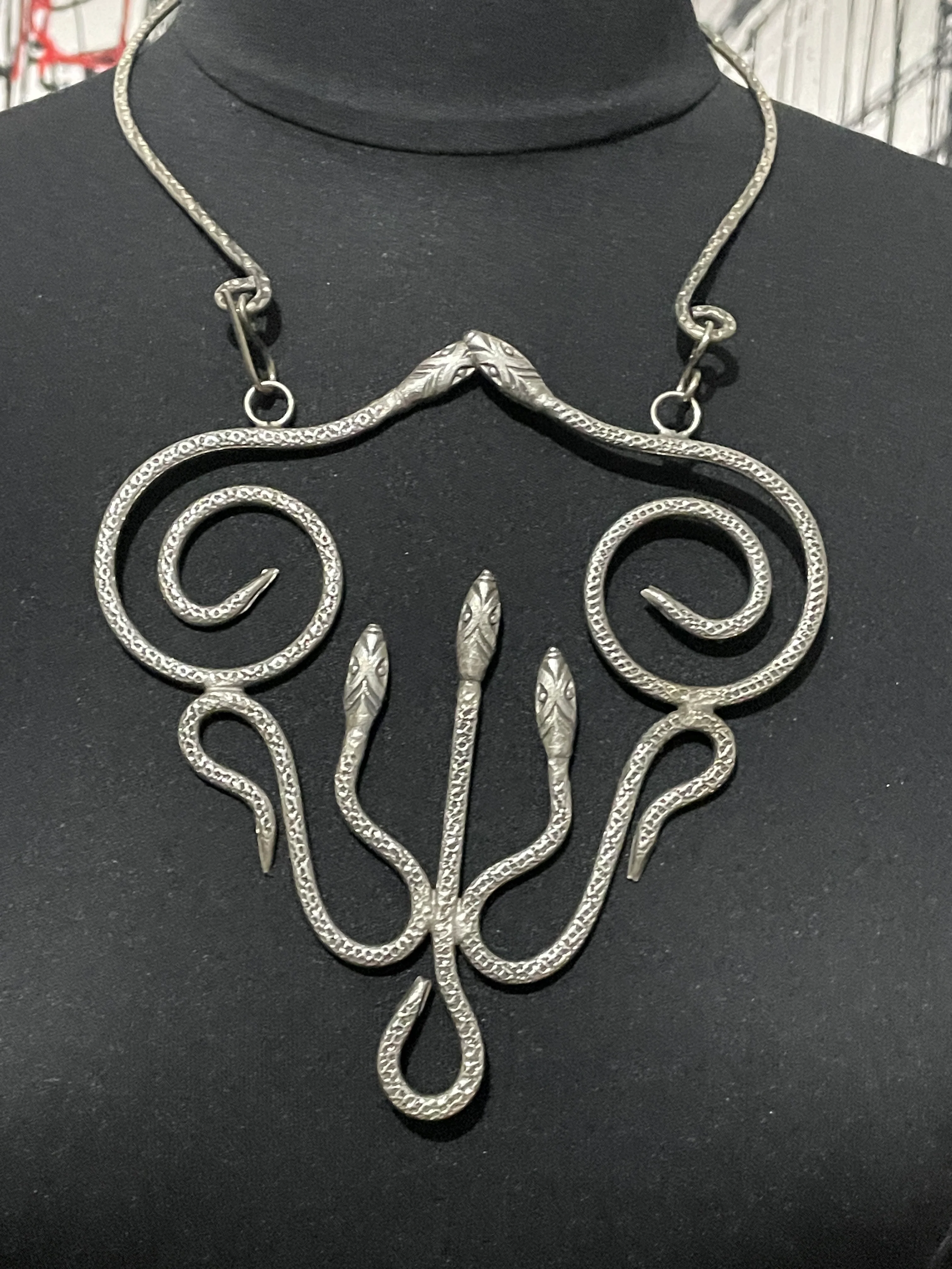 70s/80s Silver Serpent Snake Choker Necklace - Image 3