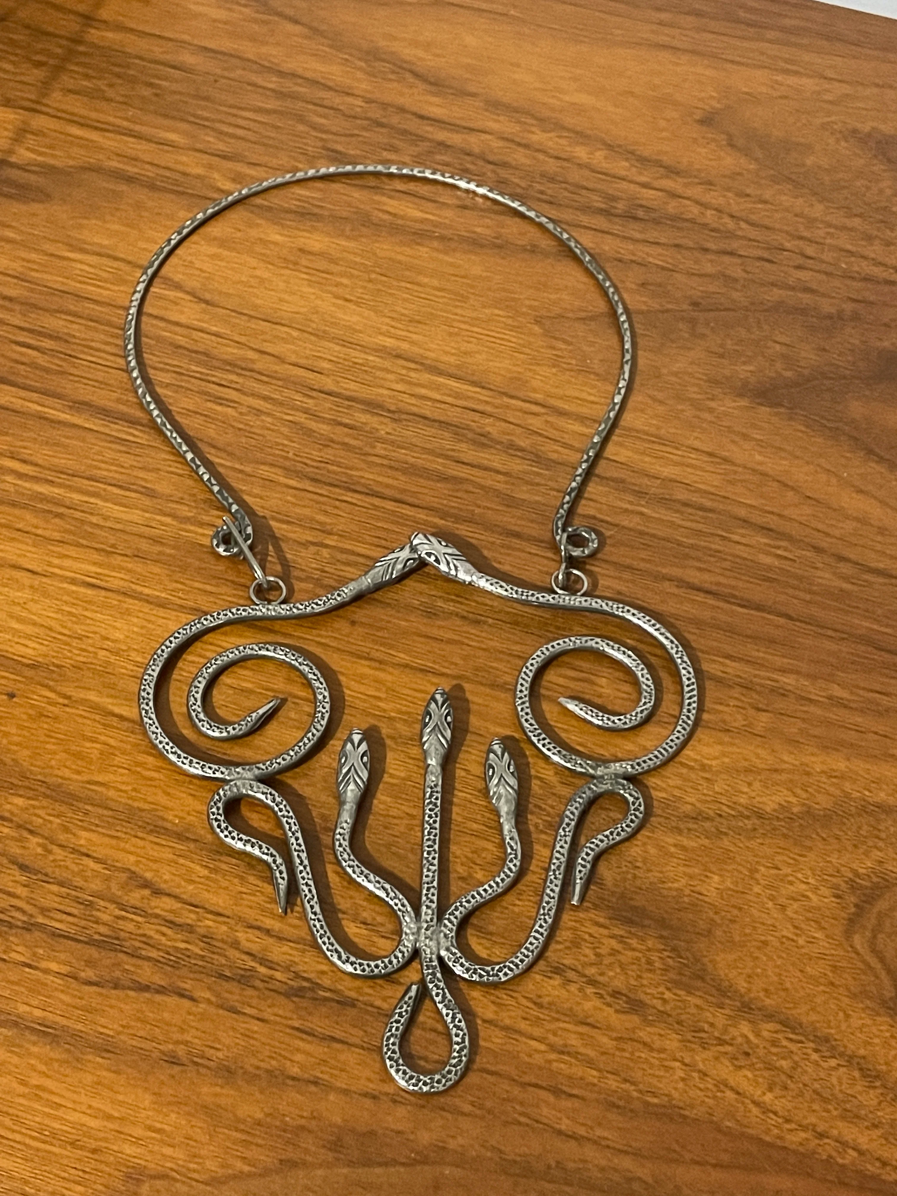 70s/80s Silver Serpent Snake Choker Necklace - Image 4