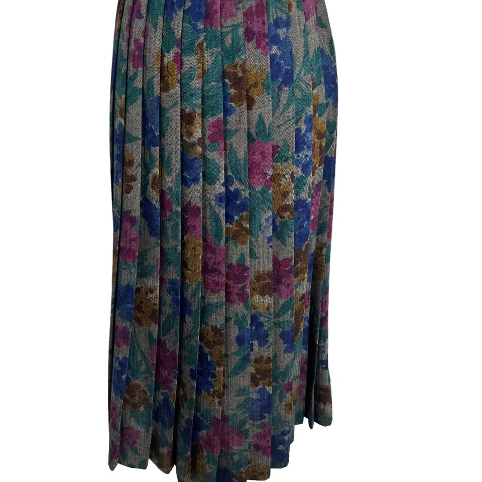 70s/80s Soft Wool Floral Pleated Midi Skirt M By Streets and Compamy - Image 6