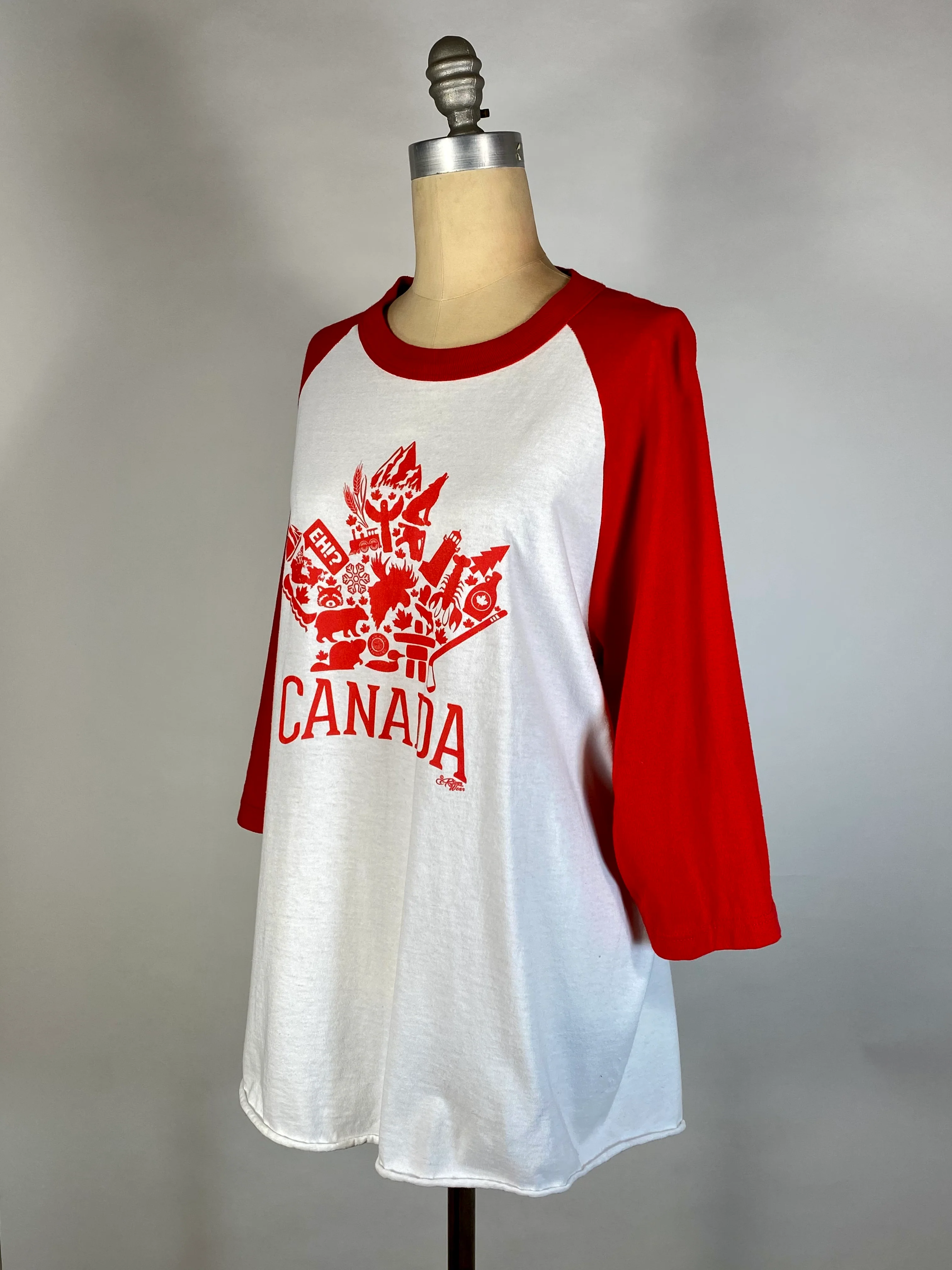 70s/80s Softball Tee Style White Red Canada Graphic Shirt By River Wear - Image 3