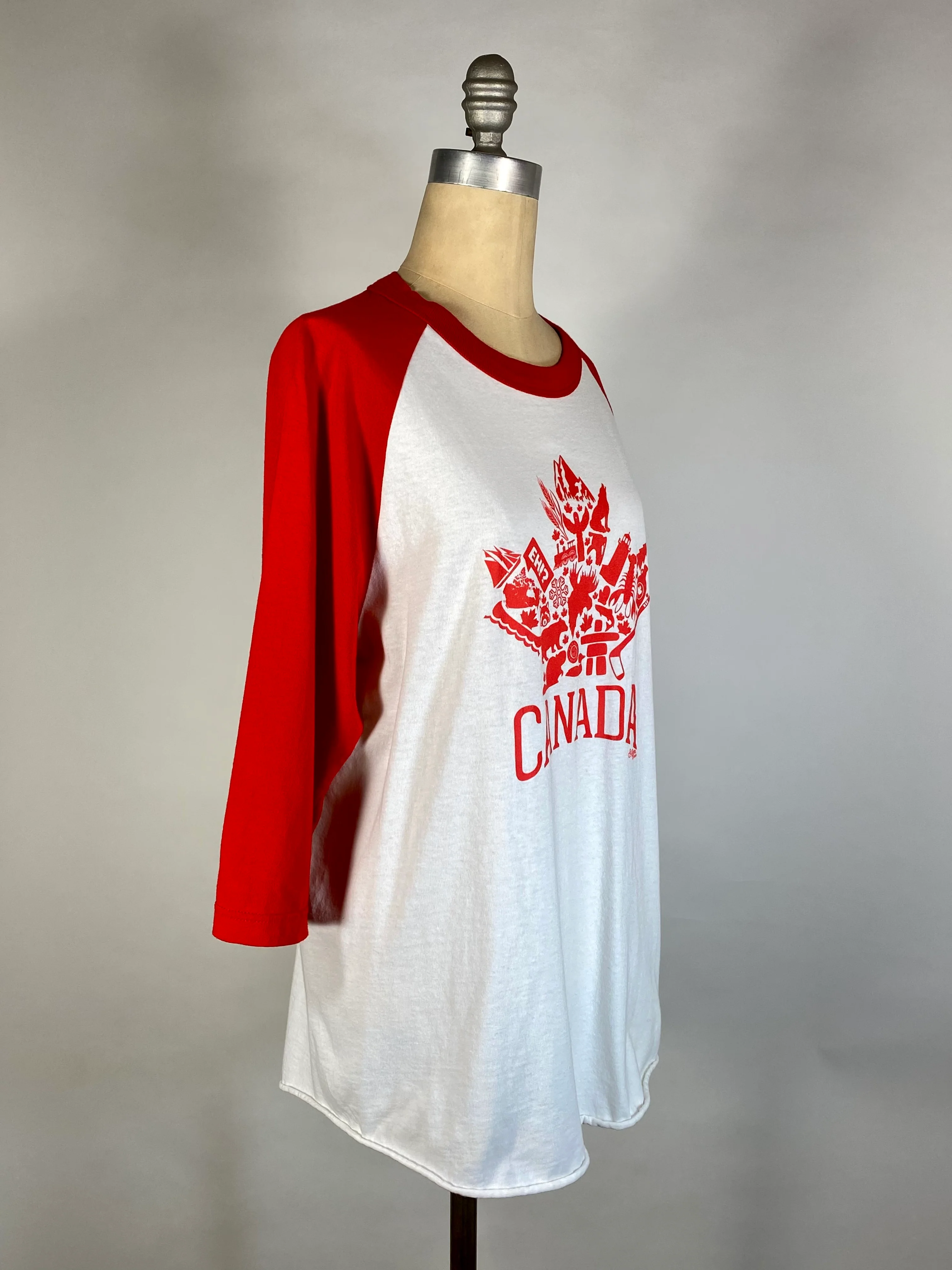 70s/80s Softball Tee Style White Red Canada Graphic Shirt By River Wear - Image 8