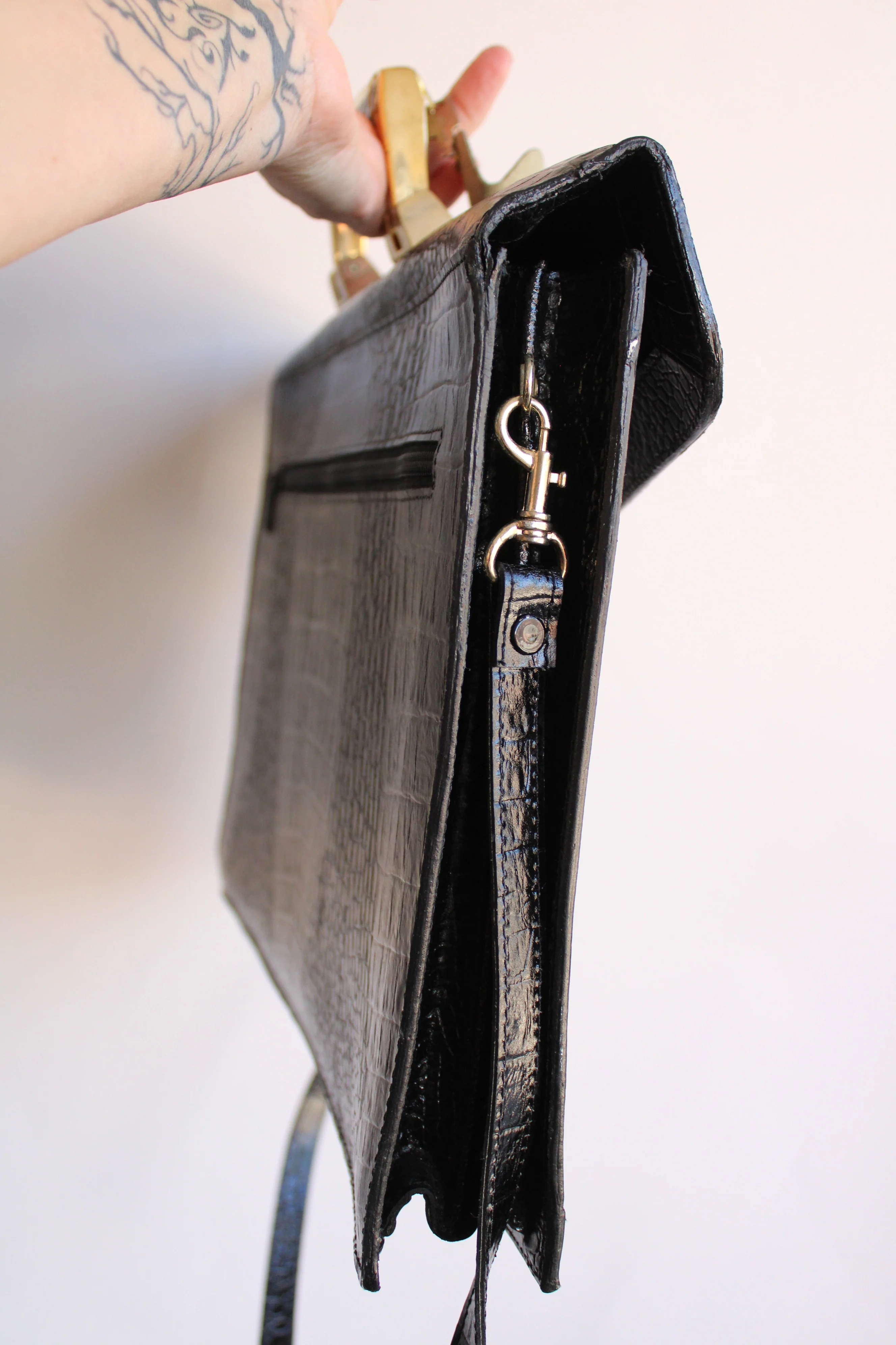 70s/80s Stamped Leather Briefcase With Handle And Strap - Image 14